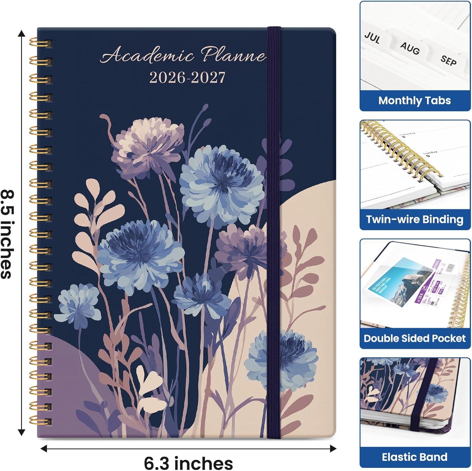 image:imagePlanner 20262027 Academic Monthly Weekly Spiral Calendar July 2026 June 2027 Hardcover Agenda Notebook with Tabs 85 x 11 Perfect for Students Teachers School amp Daily Planning Twilight BloomFMidnight Blooms