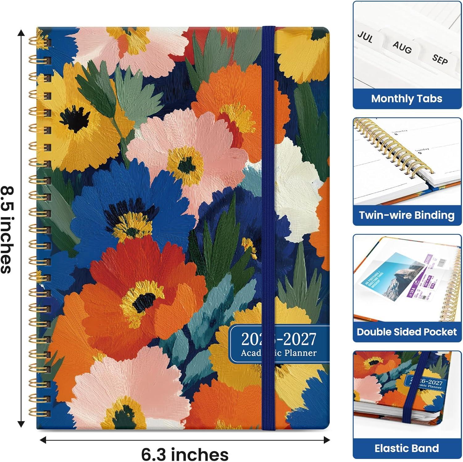 image:imagePlanner 20262027 Academic Monthly Weekly Spiral Calendar July 2026 June 2027 Hardcover Agenda Notebook with Tabs 85 x 11 Perfect for Students Teachers School amp Daily Planning Twilight BloomEVivid Petals
