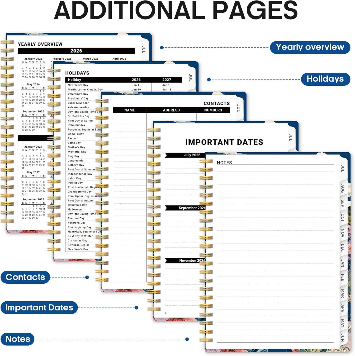 image:imagePlanner 20262027 Academic Monthly Weekly Spiral Calendar July 2026 June 2027 Hardcover Agenda Notebook with Tabs 85 x 11 Perfect for Students Teachers School amp Daily Planning Twilight BloomJPelagic Petalia