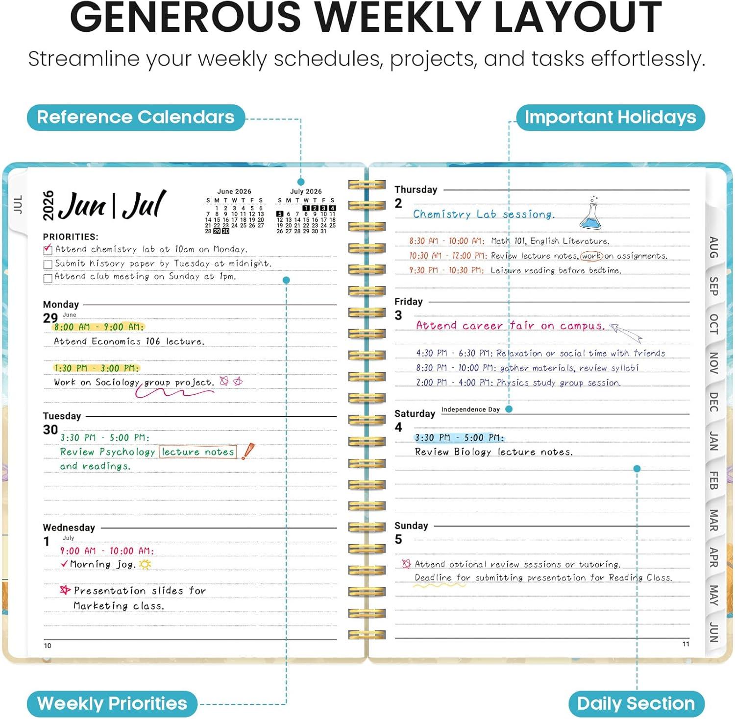 image:imagePlanner 20262027 Academic Monthly Weekly Spiral Calendar July 2026 June 2027 Hardcover Agenda Notebook with Tabs 85 x 11 Perfect for Students Teachers School amp Daily Planning Twilight BloomSBeach Pups
