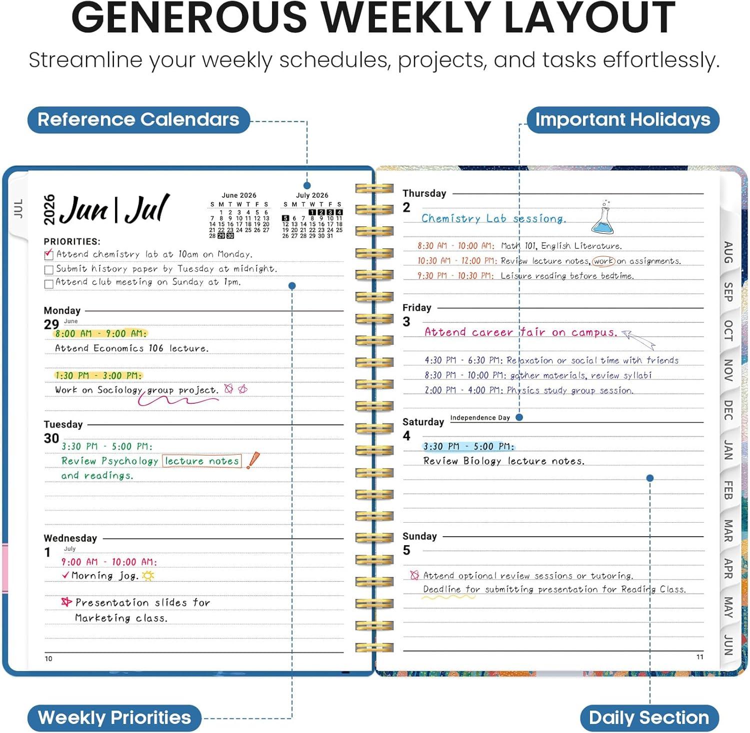 image:imagePlanner 20262027 Academic Monthly Weekly Spiral Calendar July 2026 June 2027 Hardcover Agenda Notebook with Tabs 85 x 11 Perfect for Students Teachers School amp Daily Planning Twilight BloomUSubmerged Dalmatians