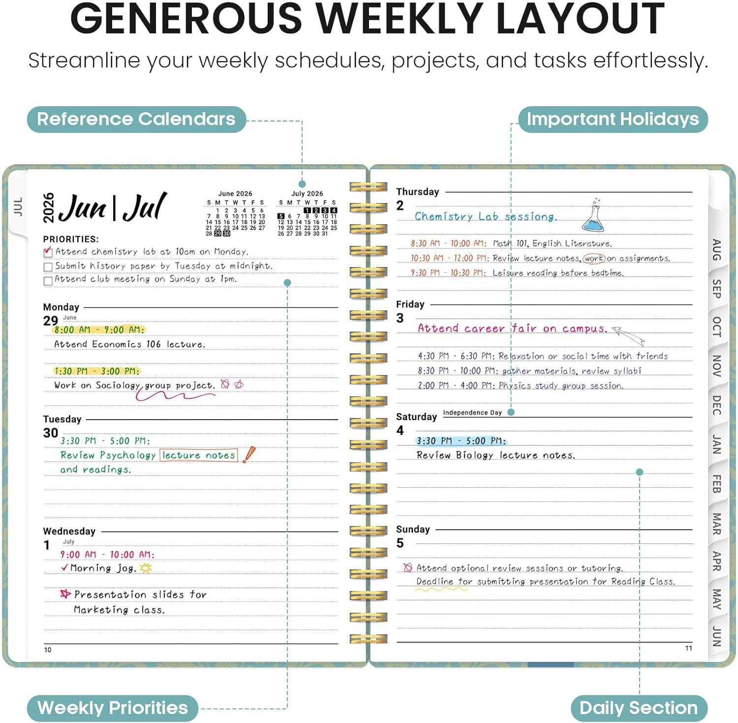 image:imagePlanner 20262027 Academic Monthly Weekly Spiral Calendar July 2026 June 2027 Hardcover Agenda Notebook with Tabs 85 x 11 Perfect for Students Teachers School amp Daily Planning Twilight BloomMFloral Halo