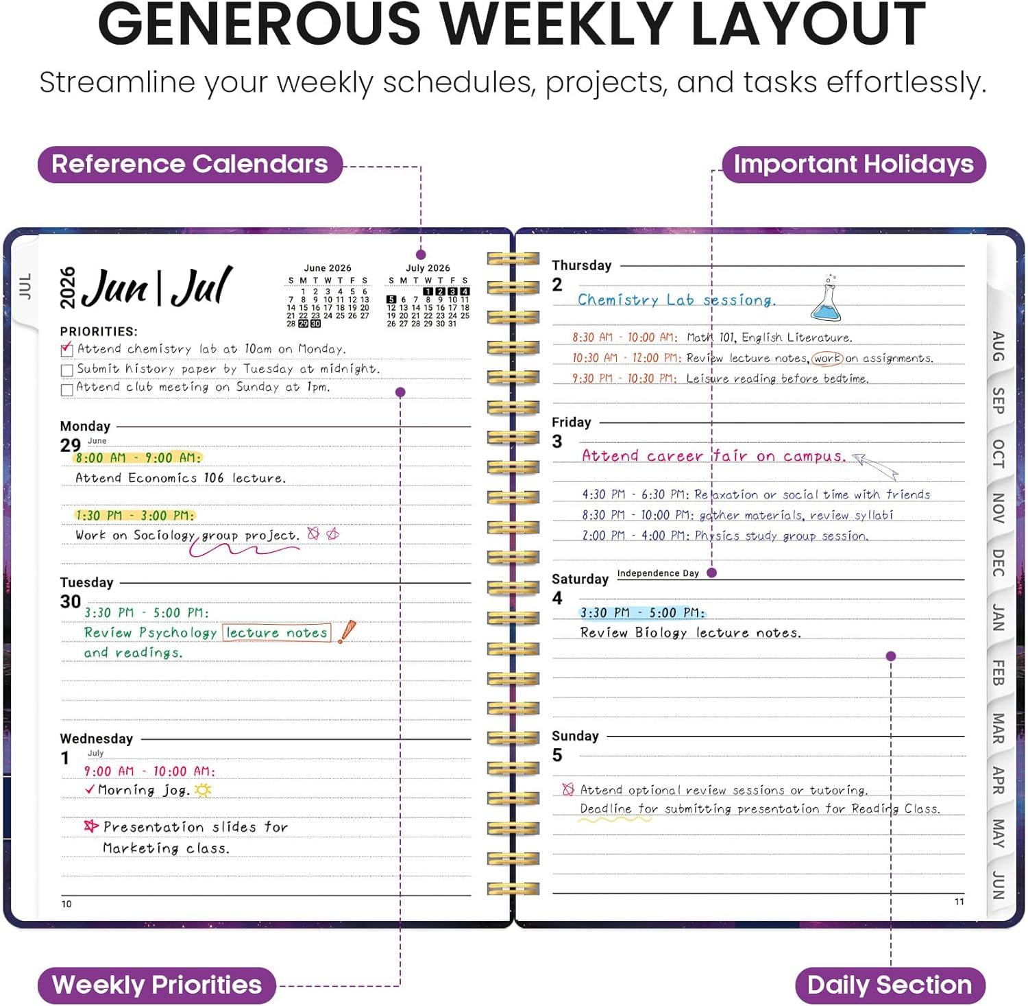 image:imagePlanner 20262027 Academic Monthly Weekly Spiral Calendar July 2026 June 2027 Hardcover Agenda Notebook with Tabs 85 x 11 Perfect for Students Teachers School amp Daily Planning Twilight BloomRViolet Lagoon