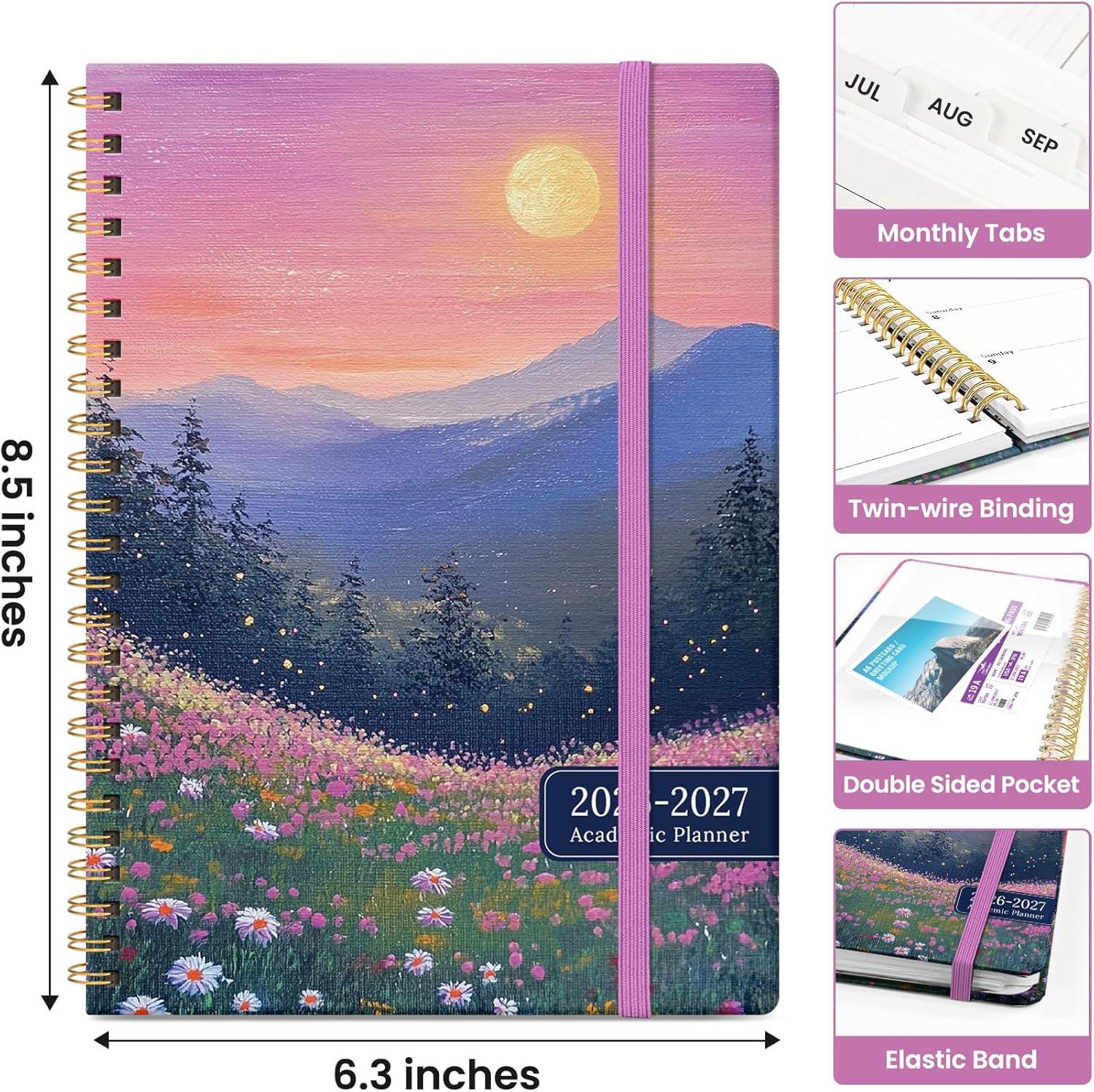 image:imagePlanner 20262027 Academic Monthly Weekly Spiral Calendar July 2026 June 2027 Hardcover Agenda Notebook with Tabs 85 x 11 Perfect for Students Teachers School amp Daily Planning Twilight BloomATwilight Bloom
