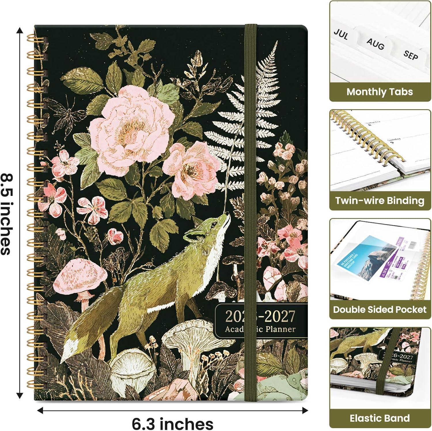 image:imagePlanner 20262027 Academic Monthly Weekly Spiral Calendar July 2026 June 2027 Hardcover Agenda Notebook with Tabs 85 x 11 Perfect for Students Teachers School amp Daily Planning Twilight BloomCWildwood Fox