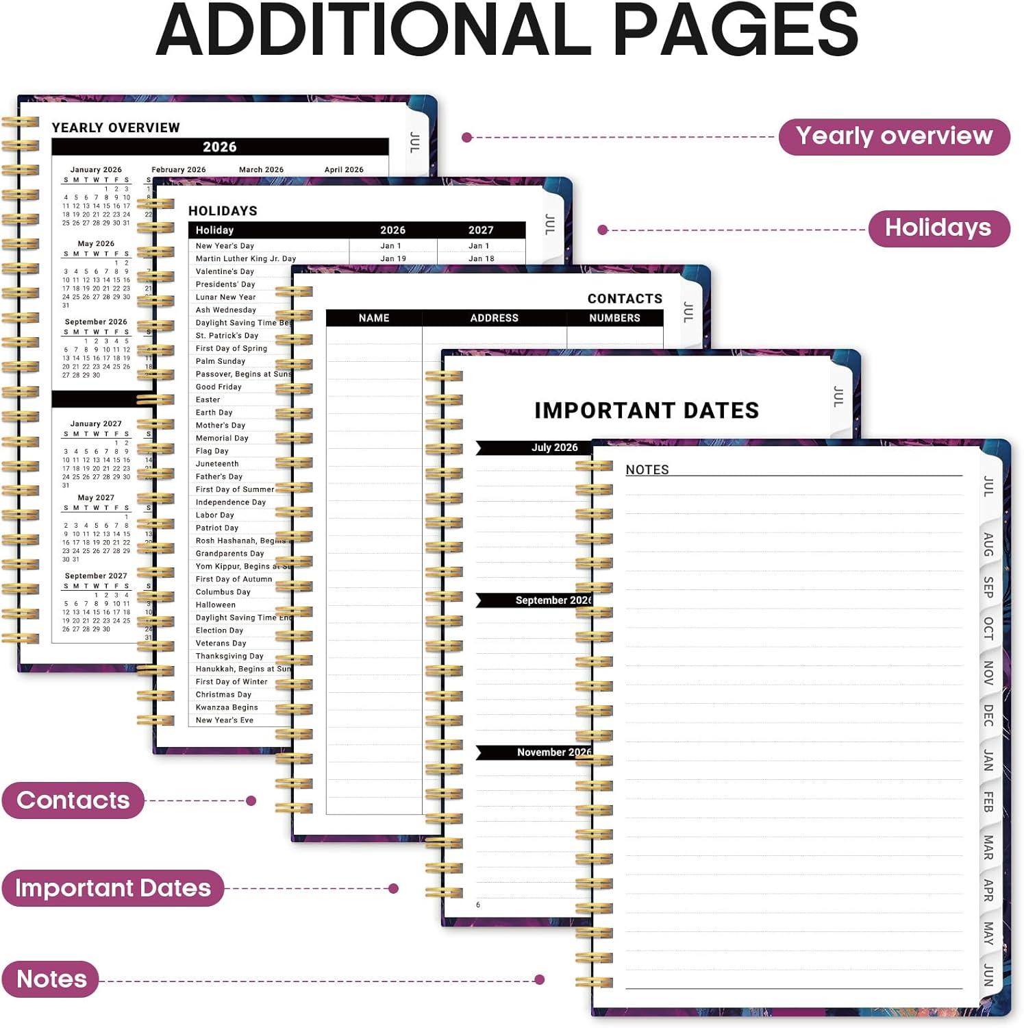 image:imagePlanner 20262027 Academic Monthly Weekly Spiral Calendar July 2026 June 2027 Hardcover Agenda Notebook with Tabs 85 x 11 Perfect for Students Teachers School amp Daily Planning Twilight BloomWOcean Glow