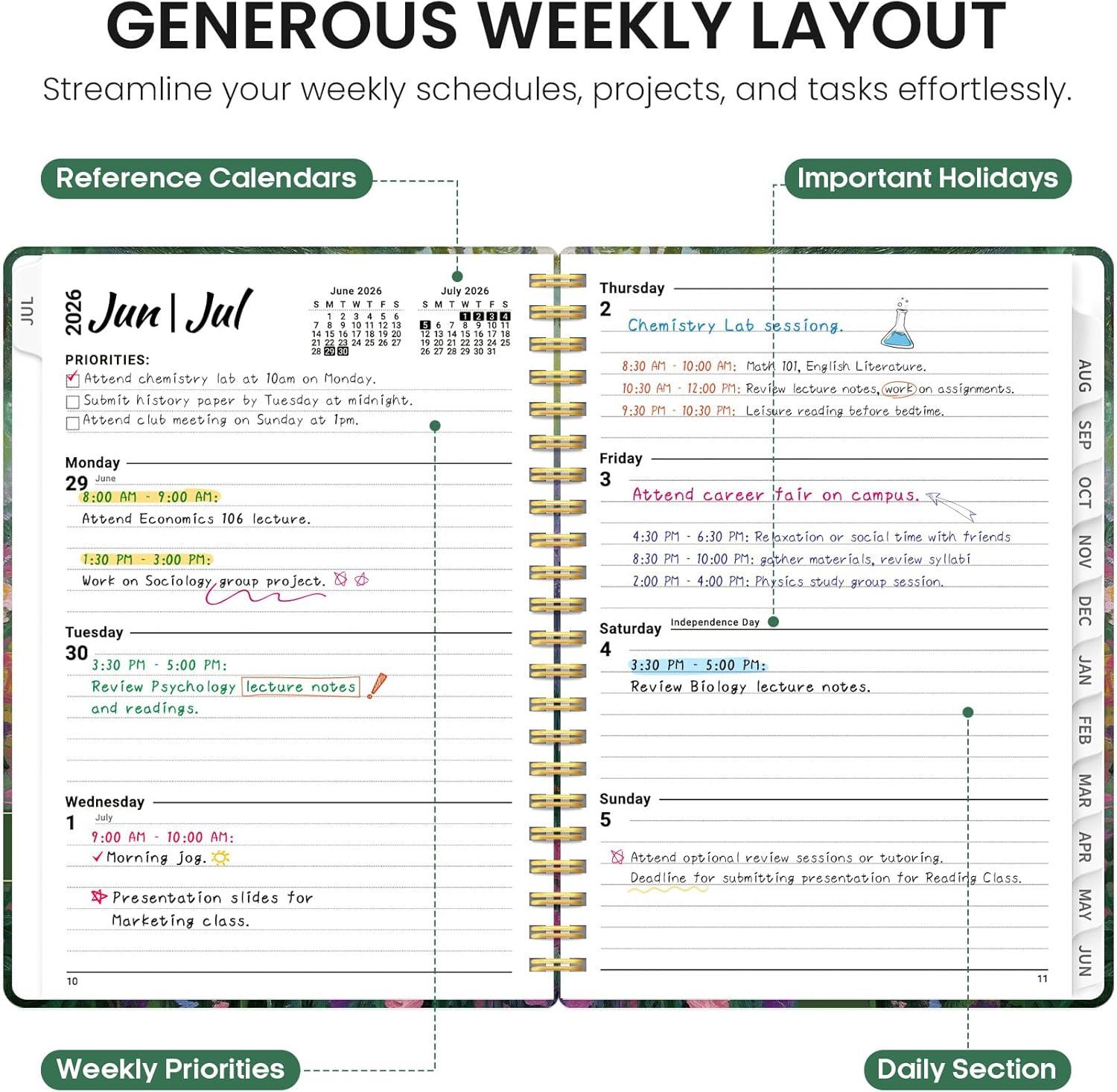 image:imagePlanner 20262027 Academic Monthly Weekly Spiral Calendar July 2026 June 2027 Hardcover Agenda Notebook with Tabs 85 x 11 Perfect for Students Teachers School amp Daily Planning Twilight BloomLMidnight Garden