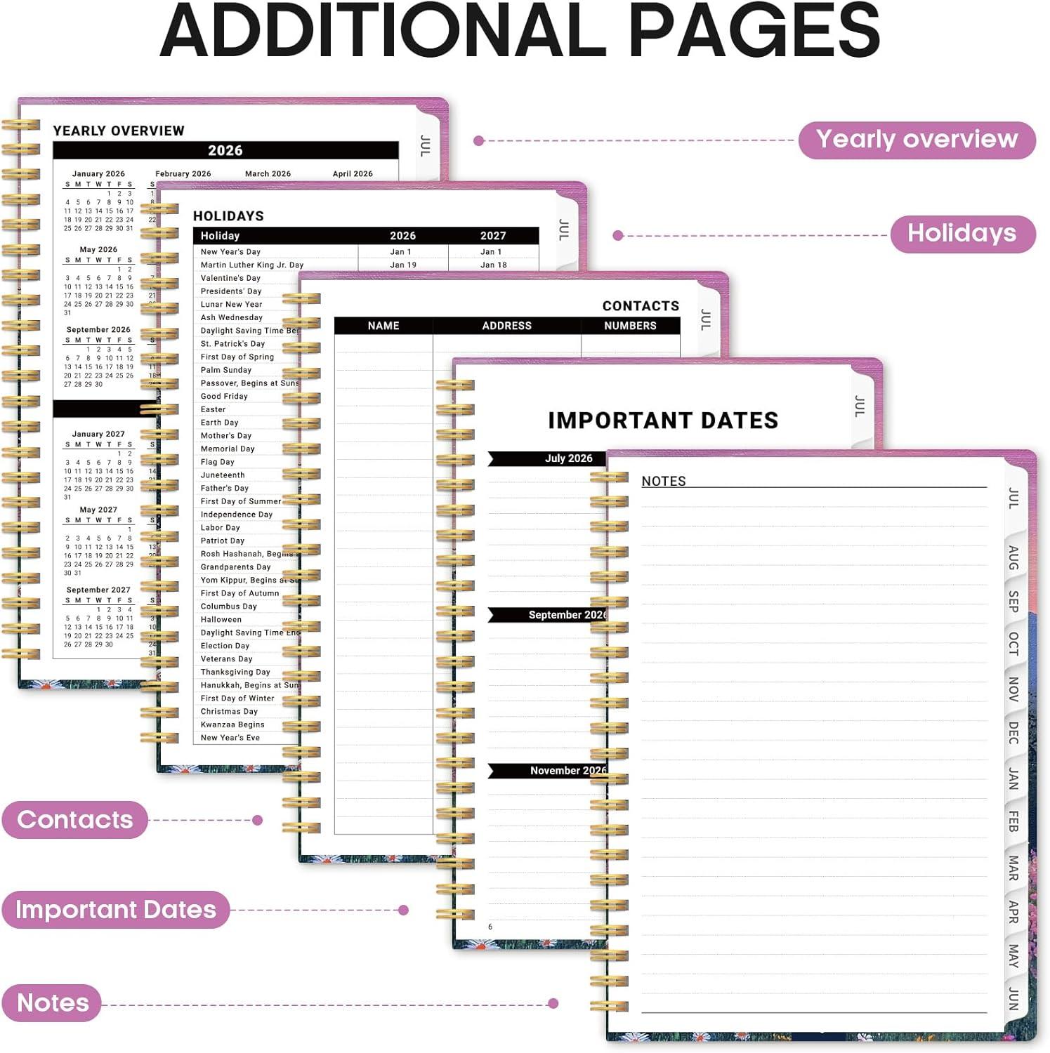 image:imagePlanner 20262027 Academic Monthly Weekly Spiral Calendar July 2026 June 2027 Hardcover Agenda Notebook with Tabs 85 x 11 Perfect for Students Teachers School amp Daily Planning Twilight BloomATwilight Bloom