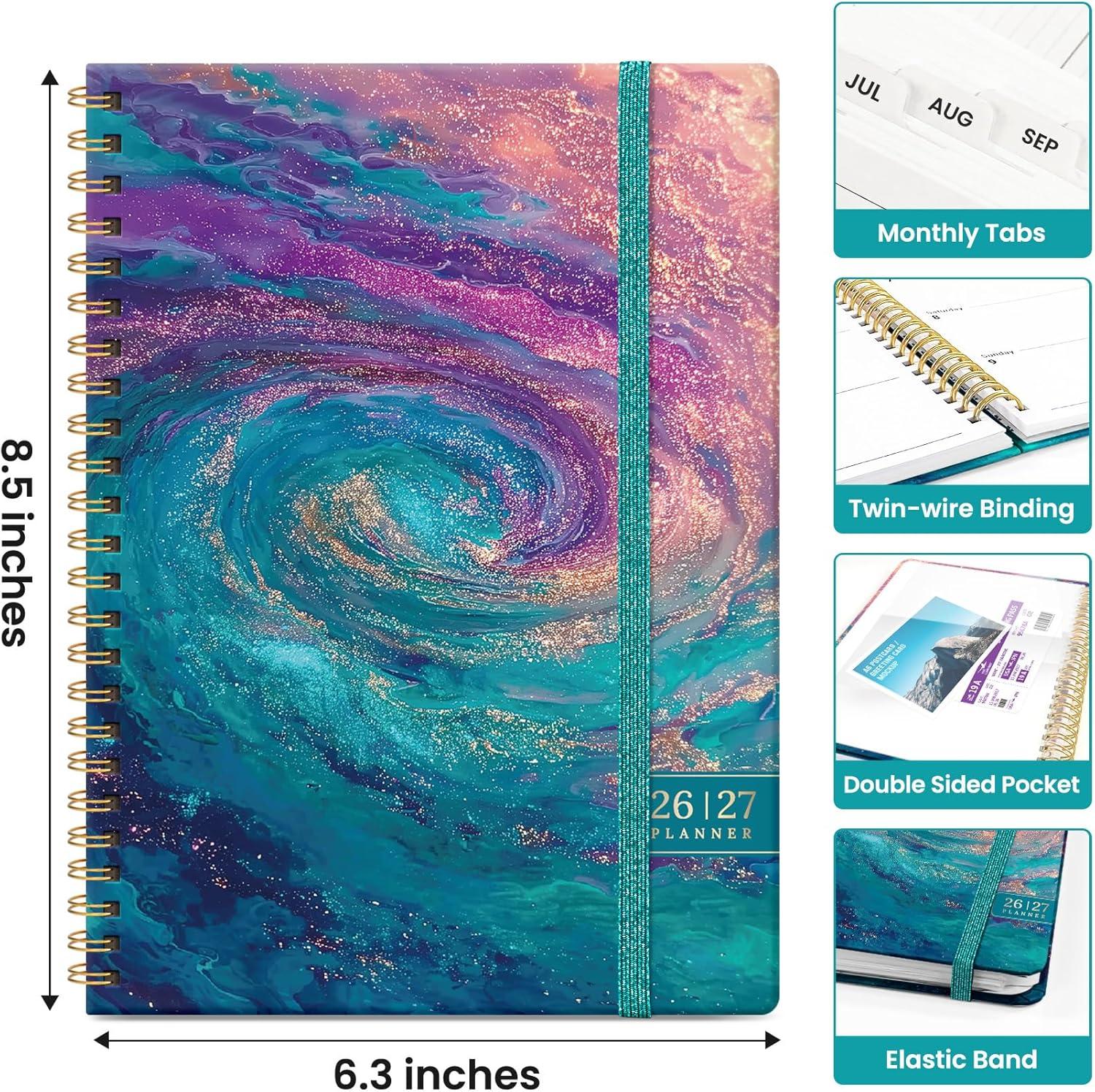 image:imagePlanner 20262027 Academic Monthly Weekly Spiral Calendar July 2026 June 2027 Hardcover Agenda Notebook with Tabs 85 x 11 Perfect for Students Teachers School amp Daily Planning Twilight BloomIGalaxy Flow