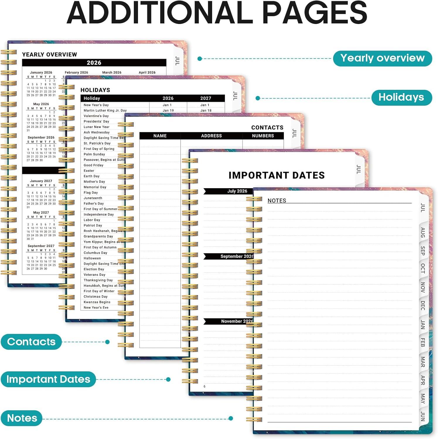 image:imagePlanner 20262027 Academic Monthly Weekly Spiral Calendar July 2026 June 2027 Hardcover Agenda Notebook with Tabs 85 x 11 Perfect for Students Teachers School amp Daily Planning Twilight BloomIGalaxy Flow