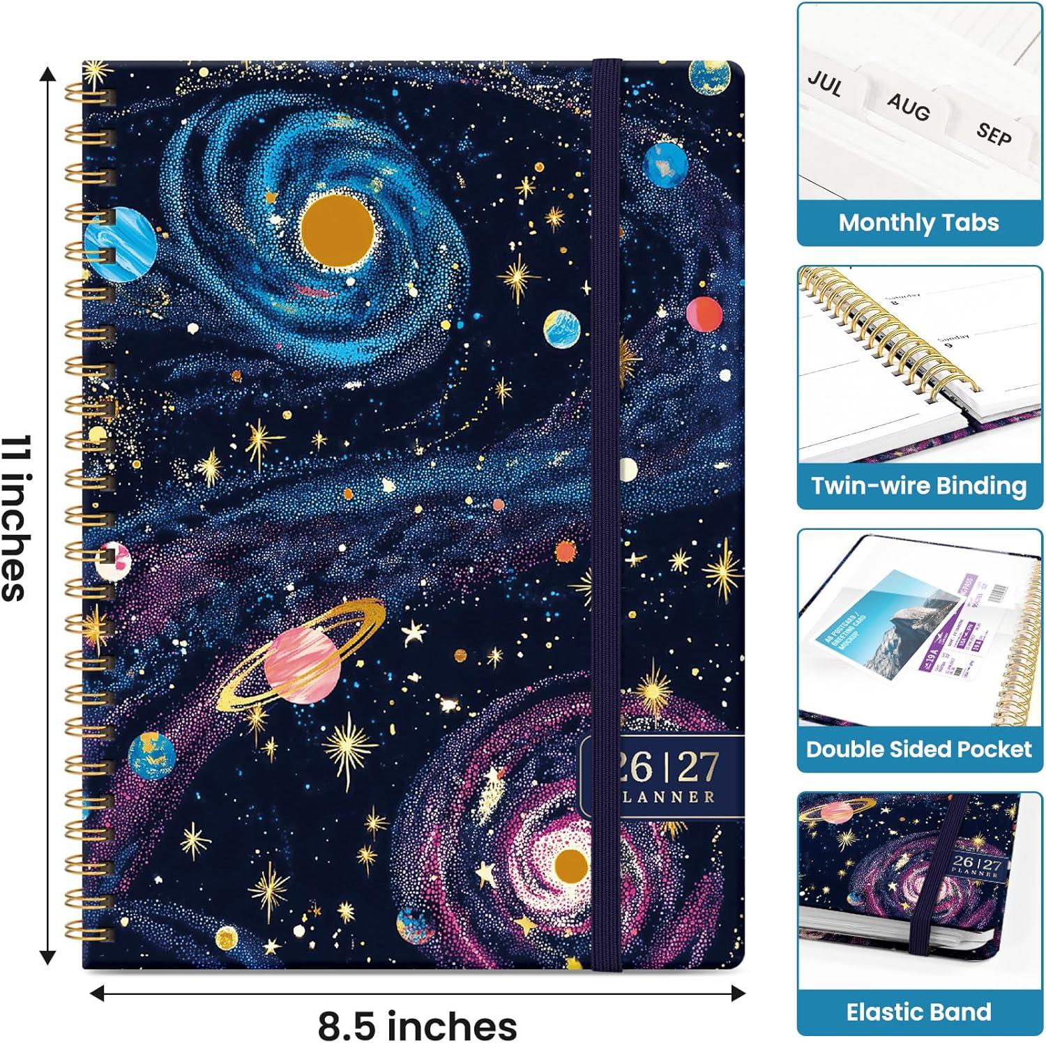 image:imagePlanner 20262027 Academic Monthly Weekly Spiral Calendar July 2026 June 2027 Hardcover Agenda Notebook with Tabs 85 x 11 Perfect for Students Teachers School amp Daily Planning Twilight BloomDGalactic Swirl