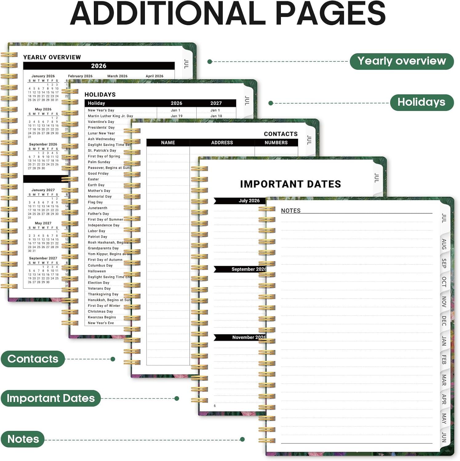 image:imagePlanner 20262027 Academic Monthly Weekly Spiral Calendar July 2026 June 2027 Hardcover Agenda Notebook with Tabs 85 x 11 Perfect for Students Teachers School amp Daily Planning Twilight BloomLMidnight Garden