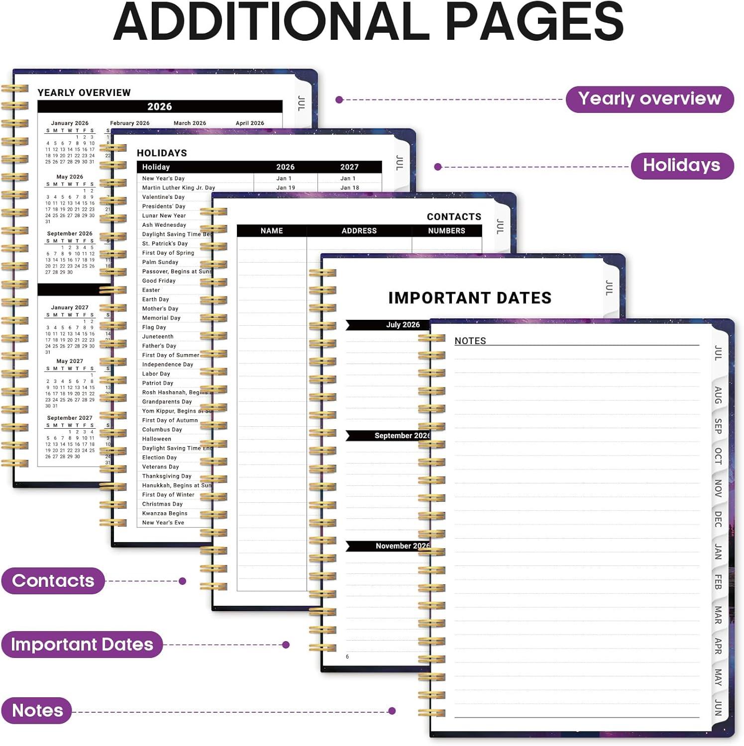image:imagePlanner 20262027 Academic Monthly Weekly Spiral Calendar July 2026 June 2027 Hardcover Agenda Notebook with Tabs 85 x 11 Perfect for Students Teachers School amp Daily Planning Twilight BloomRViolet Lagoon