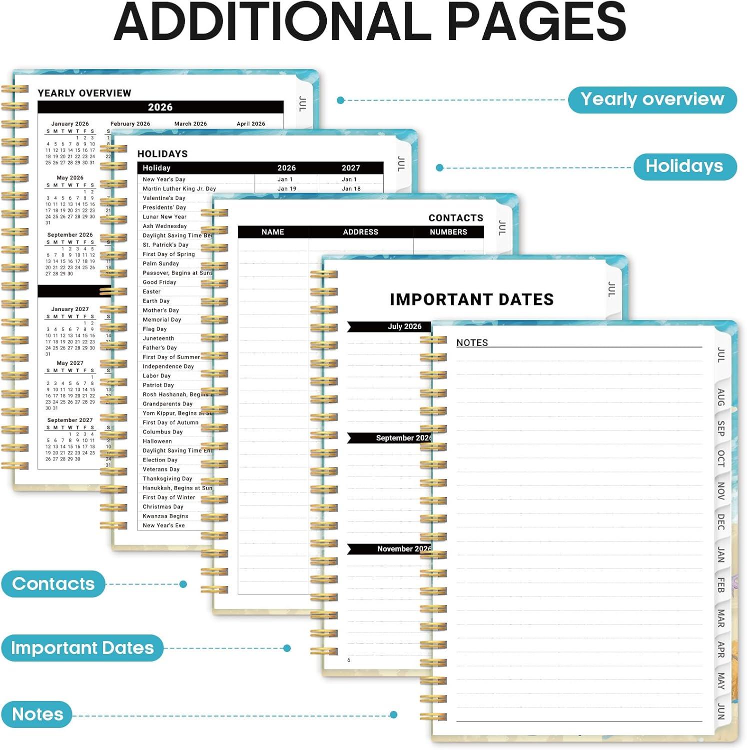 image:imagePlanner 20262027 Academic Monthly Weekly Spiral Calendar July 2026 June 2027 Hardcover Agenda Notebook with Tabs 85 x 11 Perfect for Students Teachers School amp Daily Planning Twilight BloomSBeach Pups
