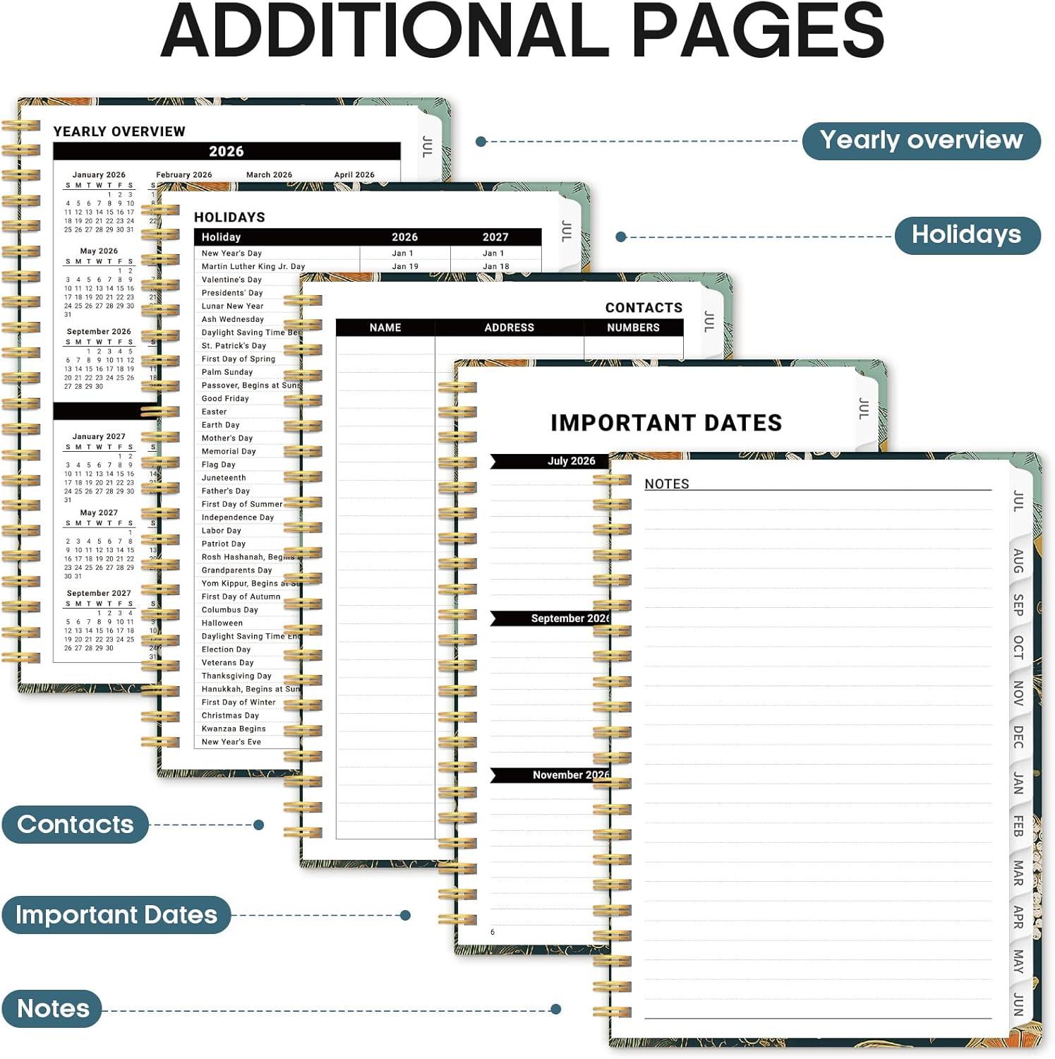 image:imagePlanner 20262027 Academic Monthly Weekly Spiral Calendar July 2026 June 2027 Hardcover Agenda Notebook with Tabs 85 x 11 Perfect for Students Teachers School amp Daily Planning Twilight BloomBCitrus Bloom