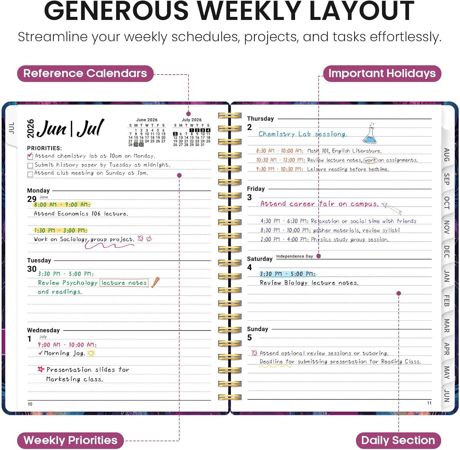 image:imagePlanner 20262027 Academic Monthly Weekly Spiral Calendar July 2026 June 2027 Hardcover Agenda Notebook with Tabs 85 x 11 Perfect for Students Teachers School amp Daily Planning Twilight BloomWOcean Glow