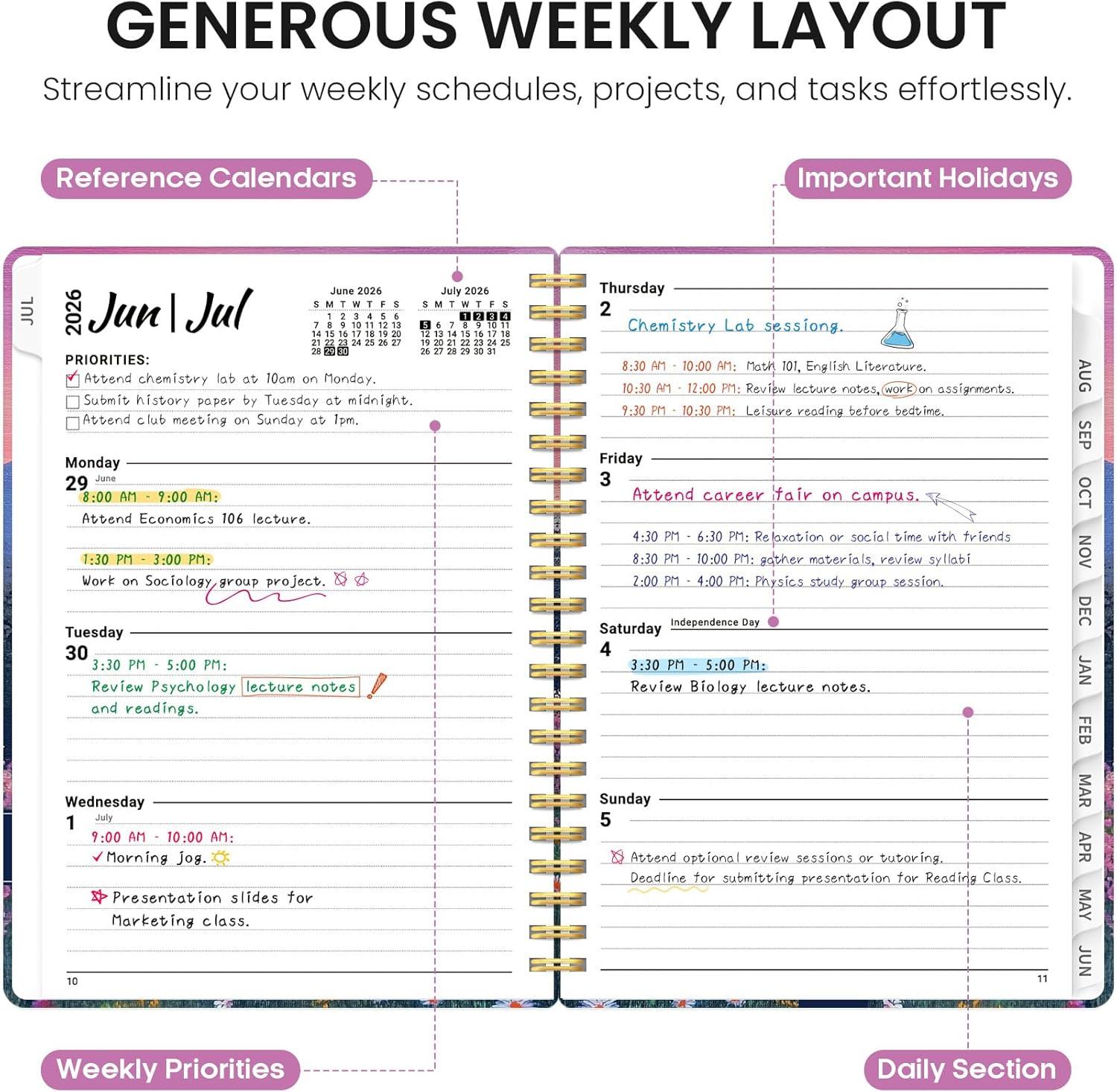 image:imagePlanner 20262027 Academic Monthly Weekly Spiral Calendar July 2026 June 2027 Hardcover Agenda Notebook with Tabs 85 x 11 Perfect for Students Teachers School amp Daily Planning Twilight BloomATwilight Bloom