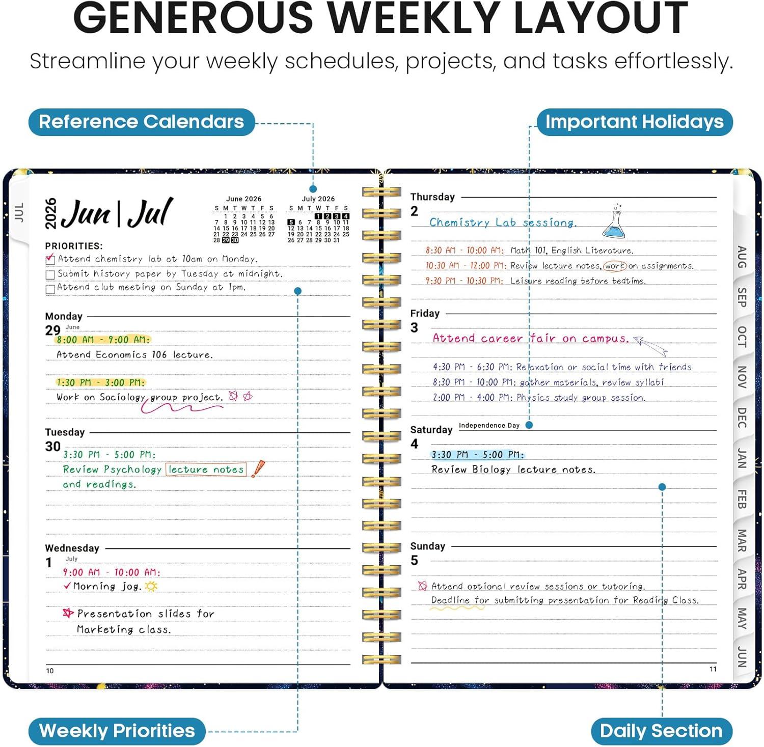 image:imagePlanner 20262027 Academic Monthly Weekly Spiral Calendar July 2026 June 2027 Hardcover Agenda Notebook with Tabs 85 x 11 Perfect for Students Teachers School amp Daily Planning Twilight BloomDGalactic Swirl