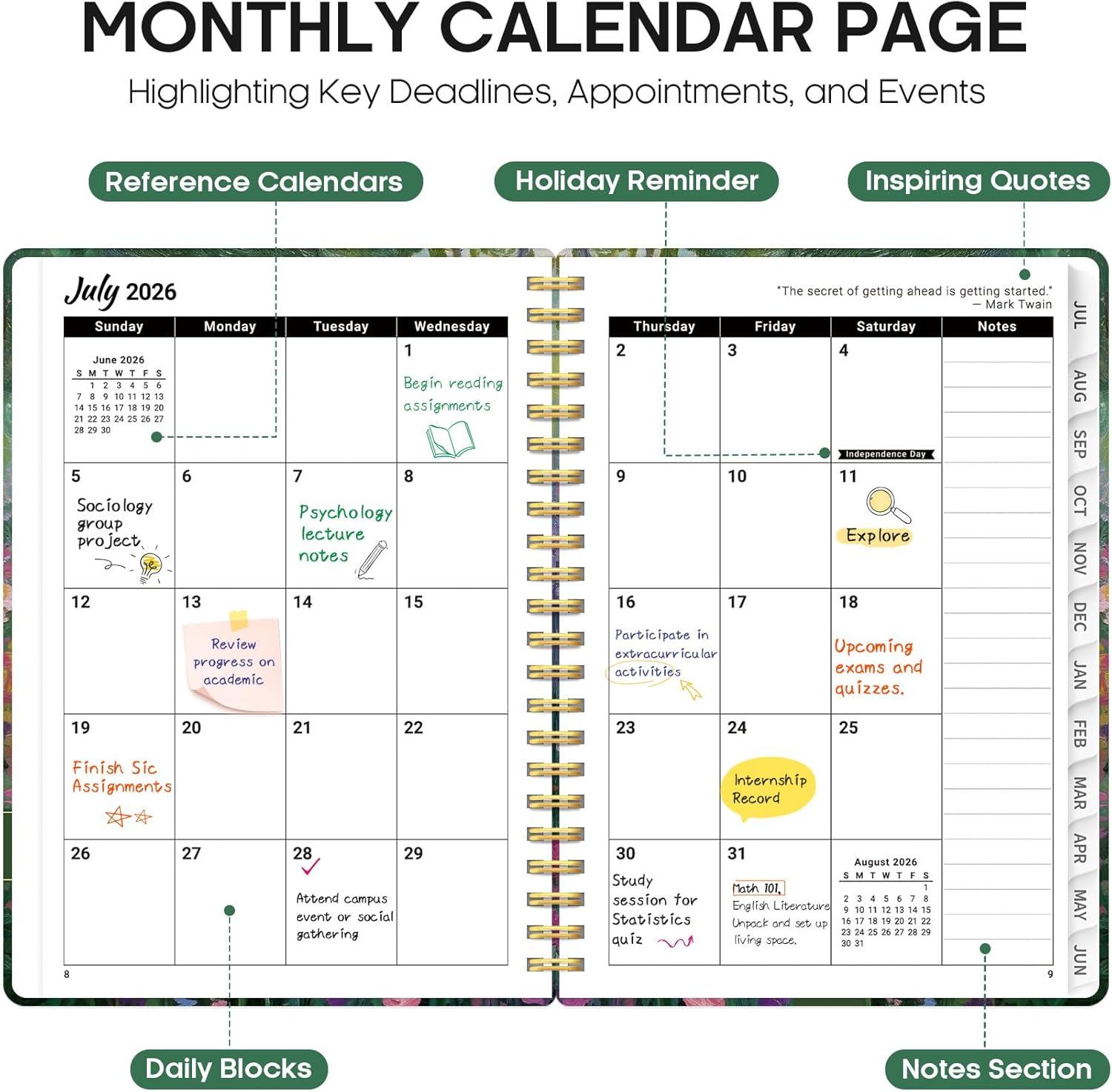 image:imagePlanner 20262027 Academic Monthly Weekly Spiral Calendar July 2026 June 2027 Hardcover Agenda Notebook with Tabs 85 x 11 Perfect for Students Teachers School amp Daily Planning Twilight BloomLMidnight Garden