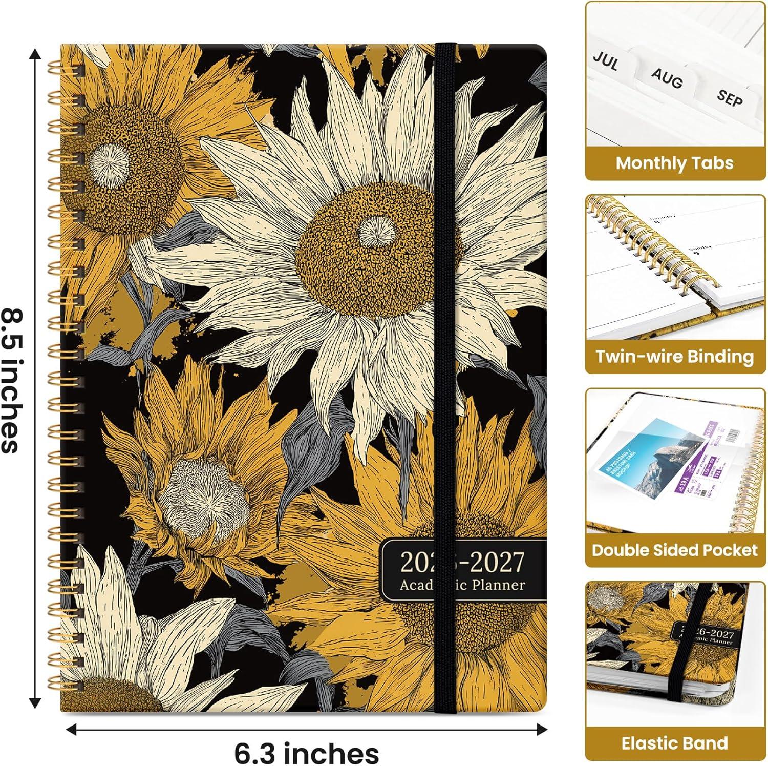 image:imagePlanner 20262027 Academic Monthly Weekly Spiral Calendar July 2026 June 2027 Hardcover Agenda Notebook with Tabs 85 x 11 Perfect for Students Teachers School amp Daily Planning Twilight BloomGNocturne Sunflowers