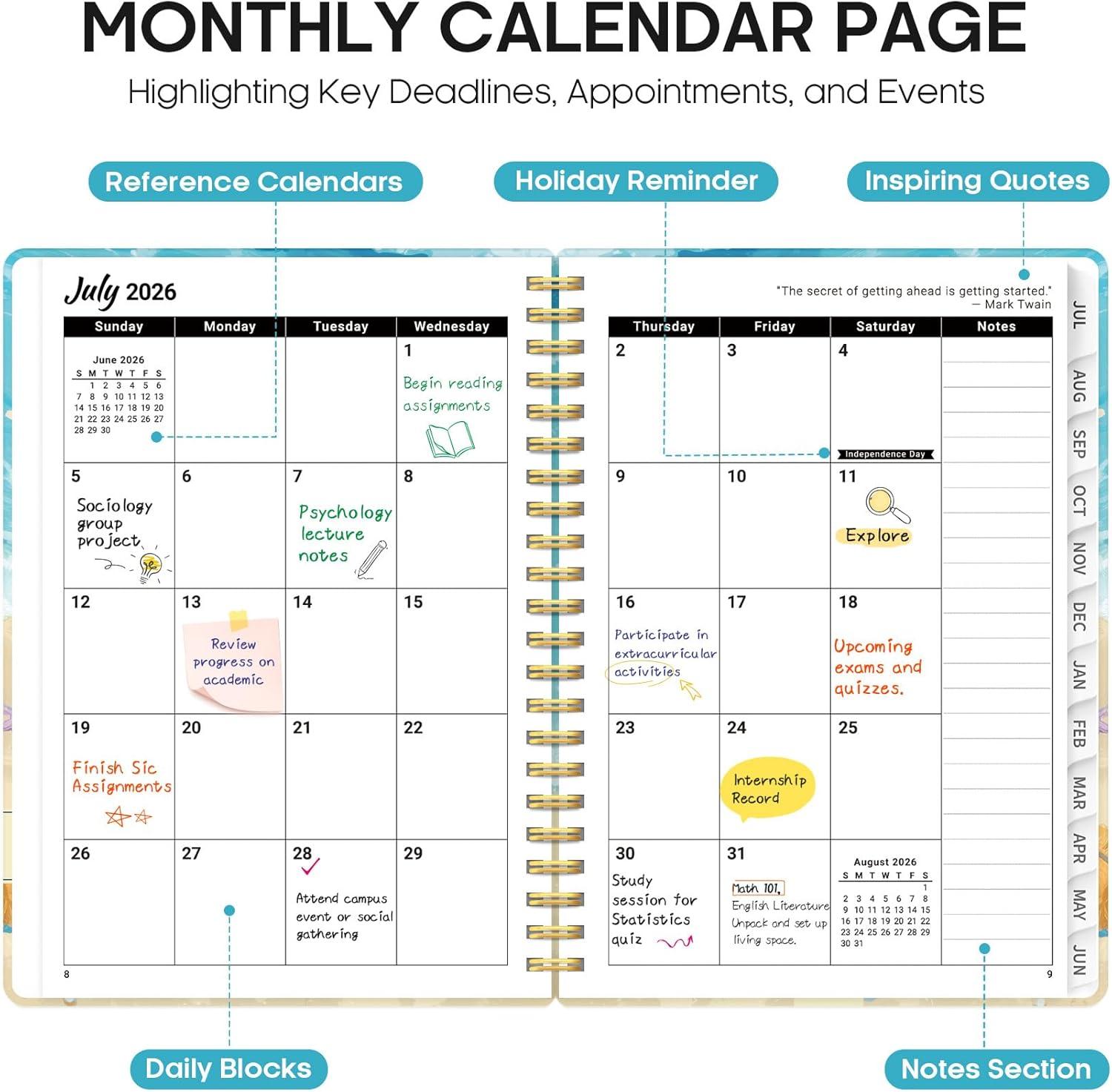 image:imagePlanner 20262027 Academic Monthly Weekly Spiral Calendar July 2026 June 2027 Hardcover Agenda Notebook with Tabs 85 x 11 Perfect for Students Teachers School amp Daily Planning Twilight BloomSBeach Pups