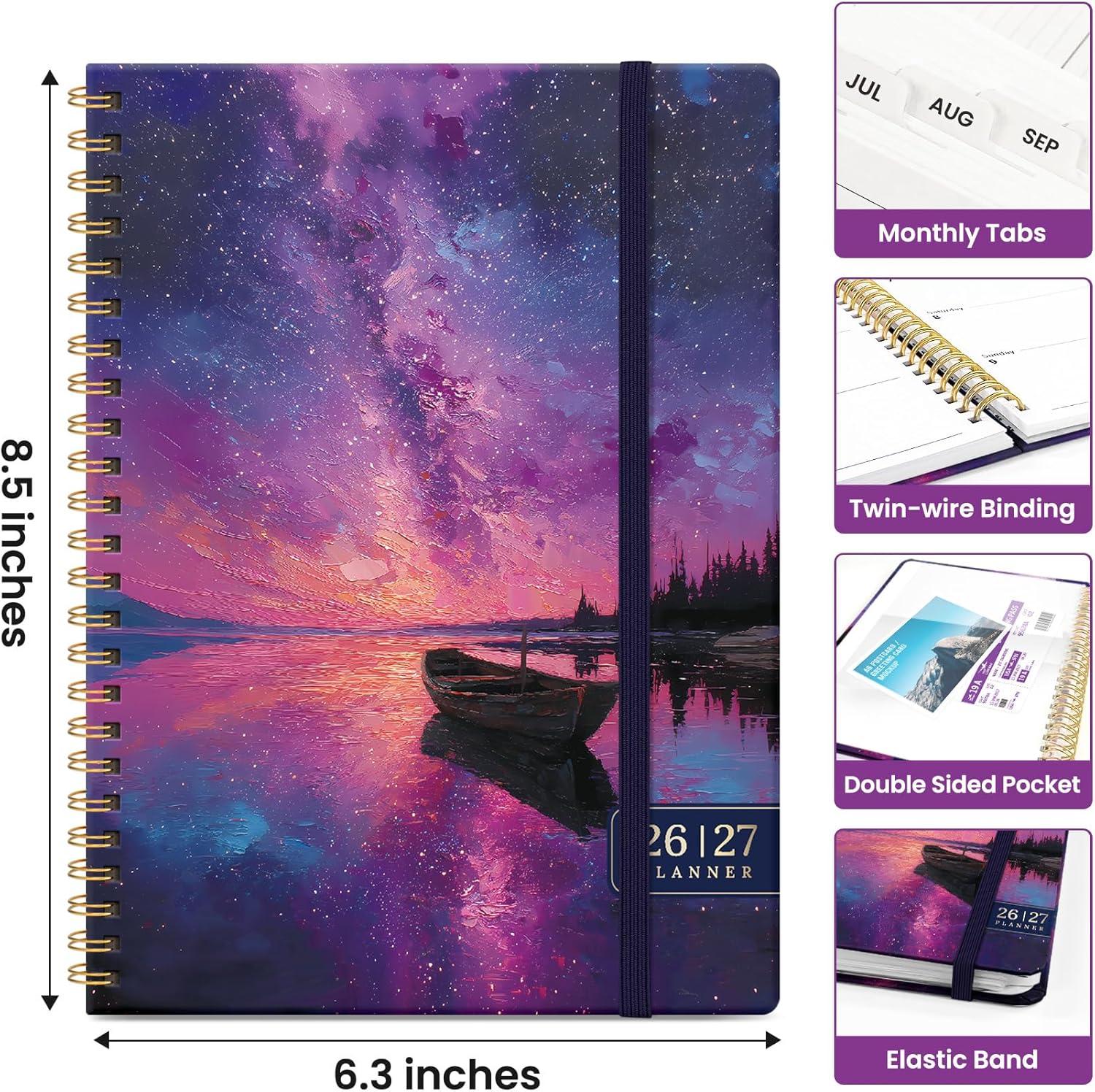 image:imagePlanner 20262027 Academic Monthly Weekly Spiral Calendar July 2026 June 2027 Hardcover Agenda Notebook with Tabs 85 x 11 Perfect for Students Teachers School amp Daily Planning Twilight BloomRViolet Lagoon