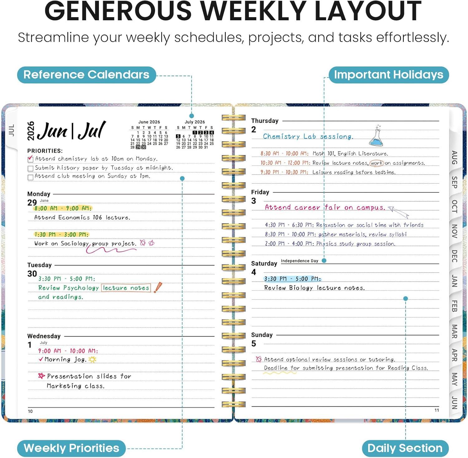 image:imagePlanner 20262027 Academic Monthly Weekly Spiral Calendar July 2026 June 2027 Hardcover Agenda Notebook with Tabs 85 x 11 Perfect for Students Teachers School amp Daily Planning Twilight BloomTBalloon Valley