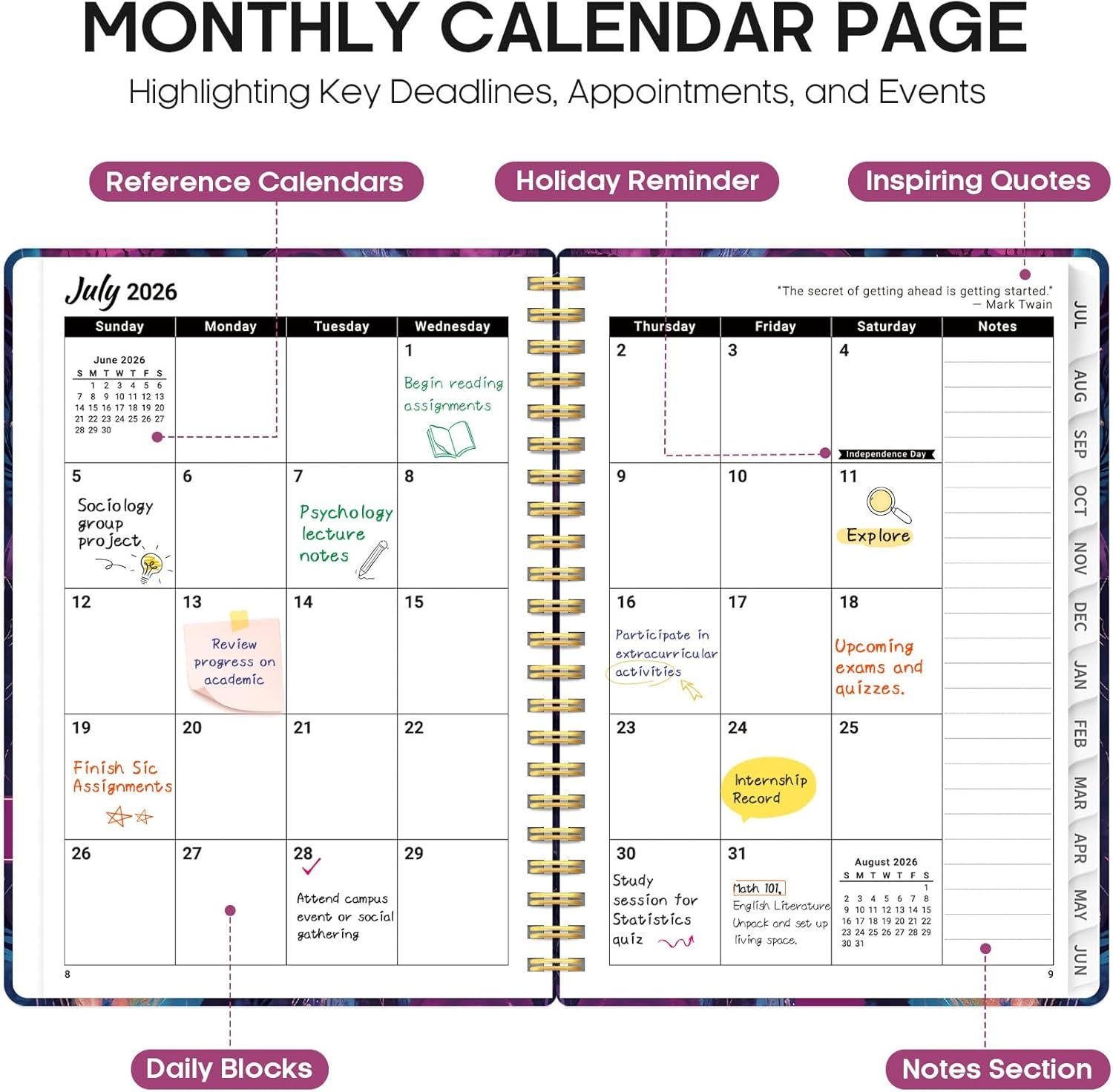 image:imagePlanner 20262027 Academic Monthly Weekly Spiral Calendar July 2026 June 2027 Hardcover Agenda Notebook with Tabs 85 x 11 Perfect for Students Teachers School amp Daily Planning Twilight BloomWOcean Glow
