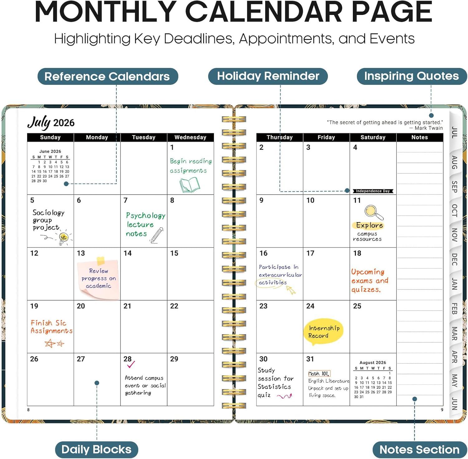 image:imagePlanner 20262027 Academic Monthly Weekly Spiral Calendar July 2026 June 2027 Hardcover Agenda Notebook with Tabs 85 x 11 Perfect for Students Teachers School amp Daily Planning Twilight BloomBCitrus Bloom