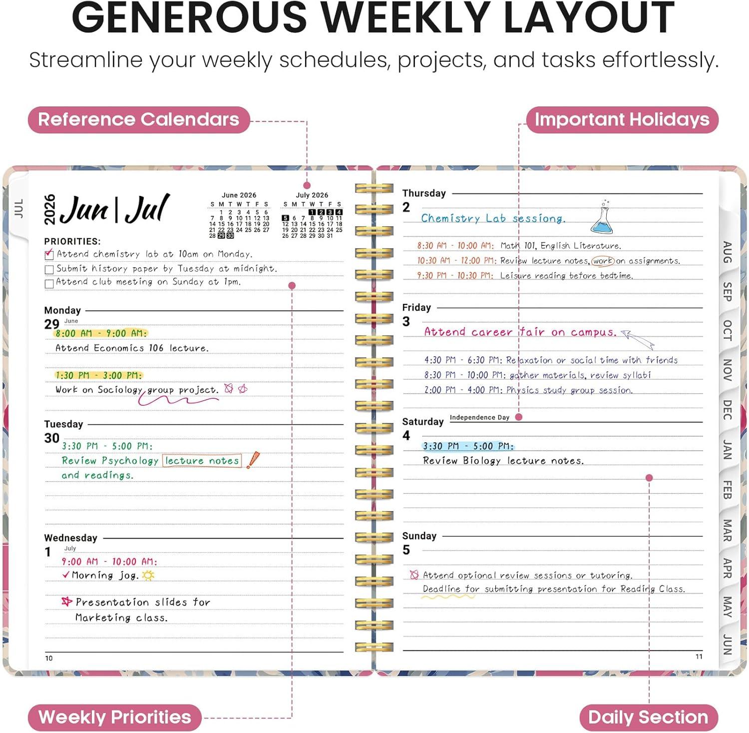 image:imagePlanner 20262027 Academic Monthly Weekly Spiral Calendar July 2026 June 2027 Hardcover Agenda Notebook with Tabs 85 x 11 Perfect for Students Teachers School amp Daily Planning Twilight BloomHSoft Blossoms