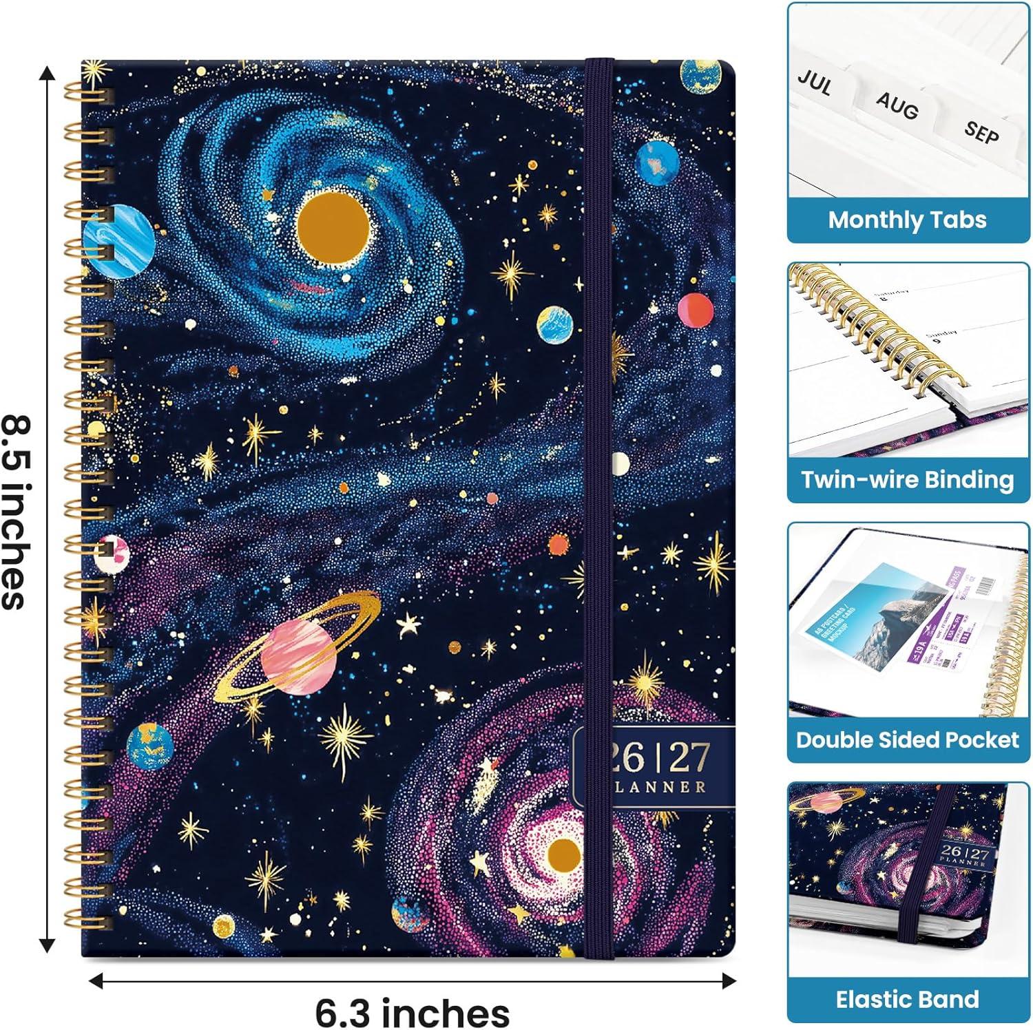image:imagePlanner 20262027 Academic Monthly Weekly Spiral Calendar July 2026 June 2027 Hardcover Agenda Notebook with Tabs 85 x 11 Perfect for Students Teachers School amp Daily Planning Twilight BloomDGalactic Swirl