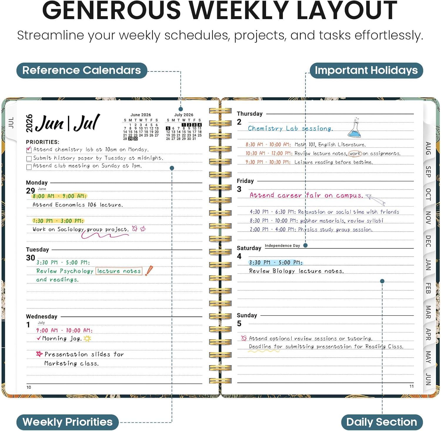image:imagePlanner 20262027 Academic Monthly Weekly Spiral Calendar July 2026 June 2027 Hardcover Agenda Notebook with Tabs 85 x 11 Perfect for Students Teachers School amp Daily Planning Twilight BloomBCitrus Bloom