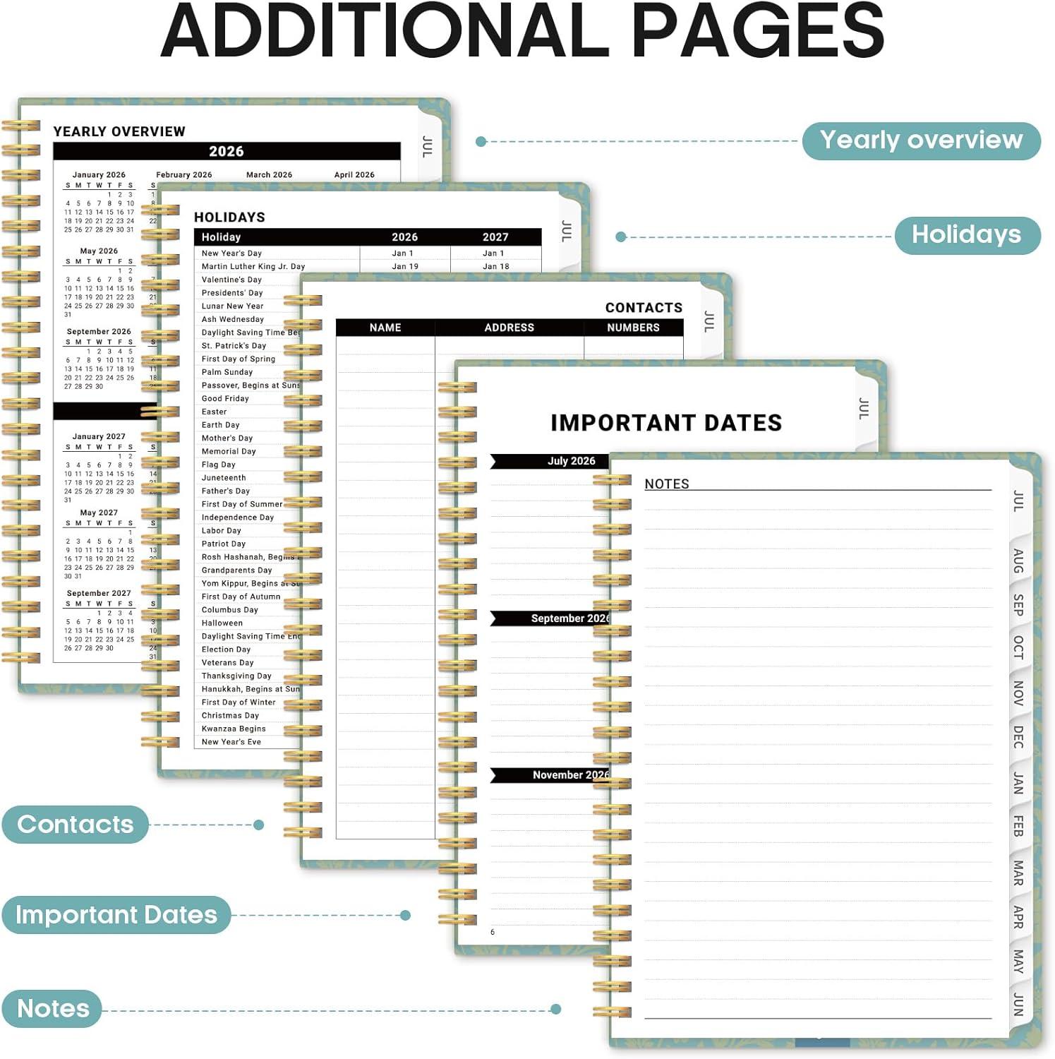 image:imagePlanner 20262027 Academic Monthly Weekly Spiral Calendar July 2026 June 2027 Hardcover Agenda Notebook with Tabs 85 x 11 Perfect for Students Teachers School amp Daily Planning Twilight BloomMFloral Halo