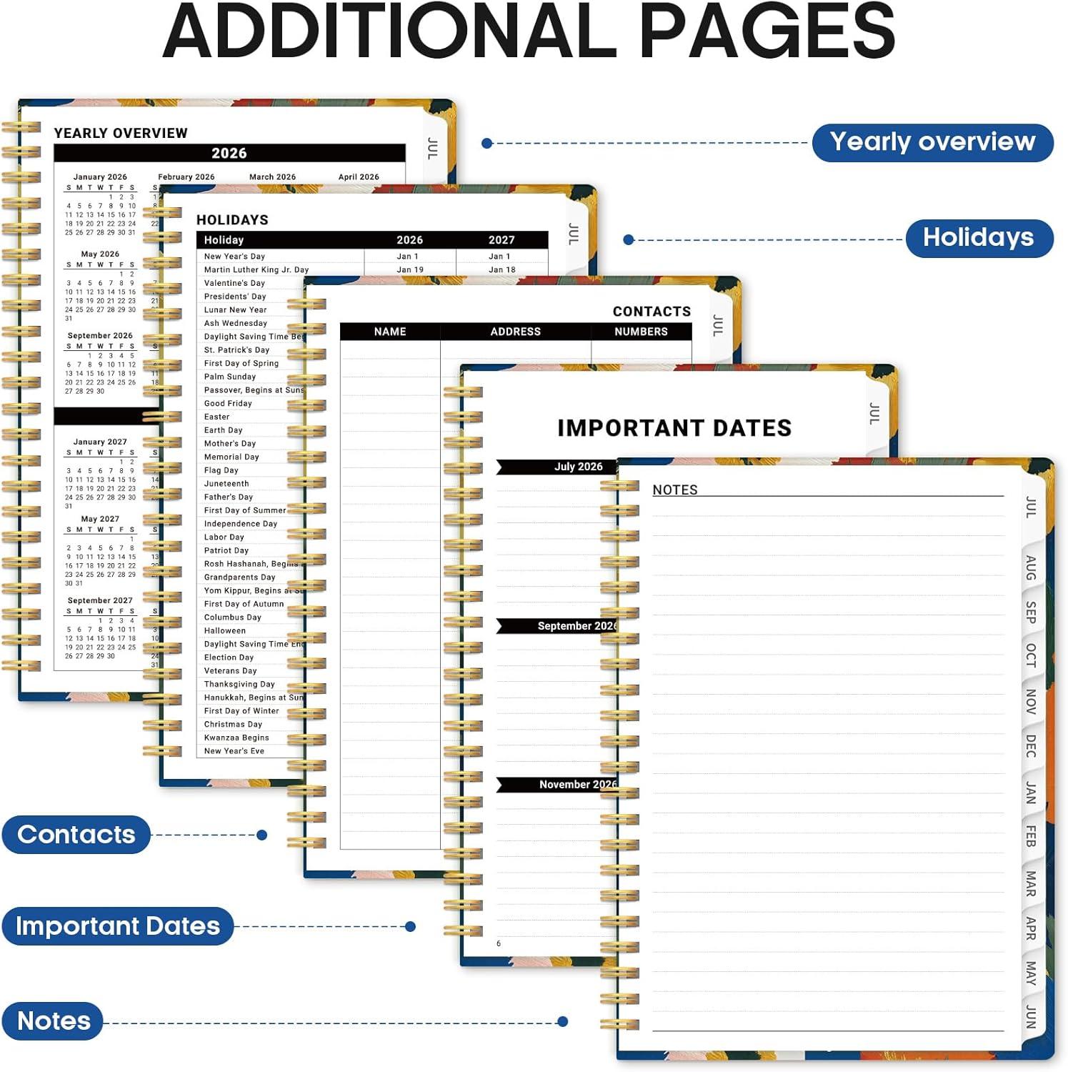 image:imagePlanner 20262027 Academic Monthly Weekly Spiral Calendar July 2026 June 2027 Hardcover Agenda Notebook with Tabs 85 x 11 Perfect for Students Teachers School amp Daily Planning Twilight BloomEVivid Petals