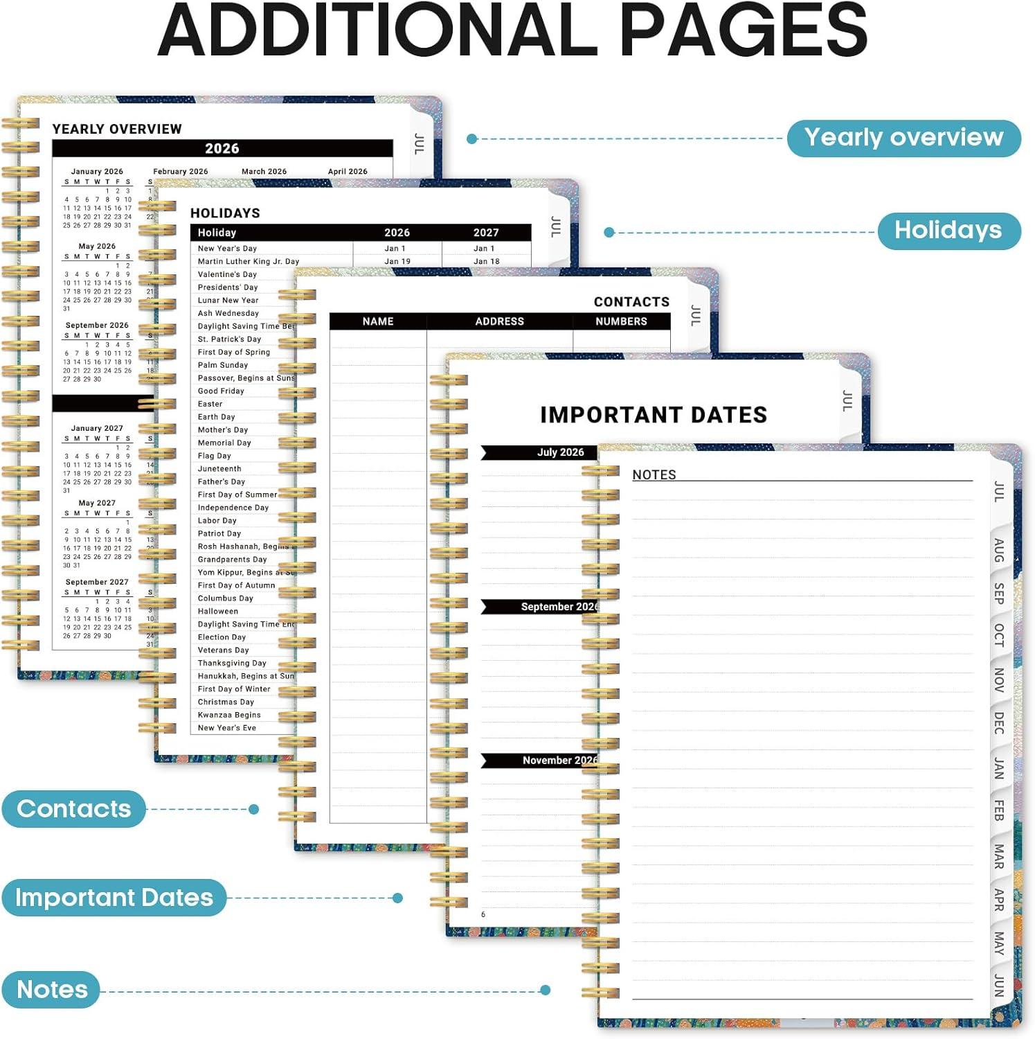 image:imagePlanner 20262027 Academic Monthly Weekly Spiral Calendar July 2026 June 2027 Hardcover Agenda Notebook with Tabs 85 x 11 Perfect for Students Teachers School amp Daily Planning Twilight BloomTBalloon Valley
