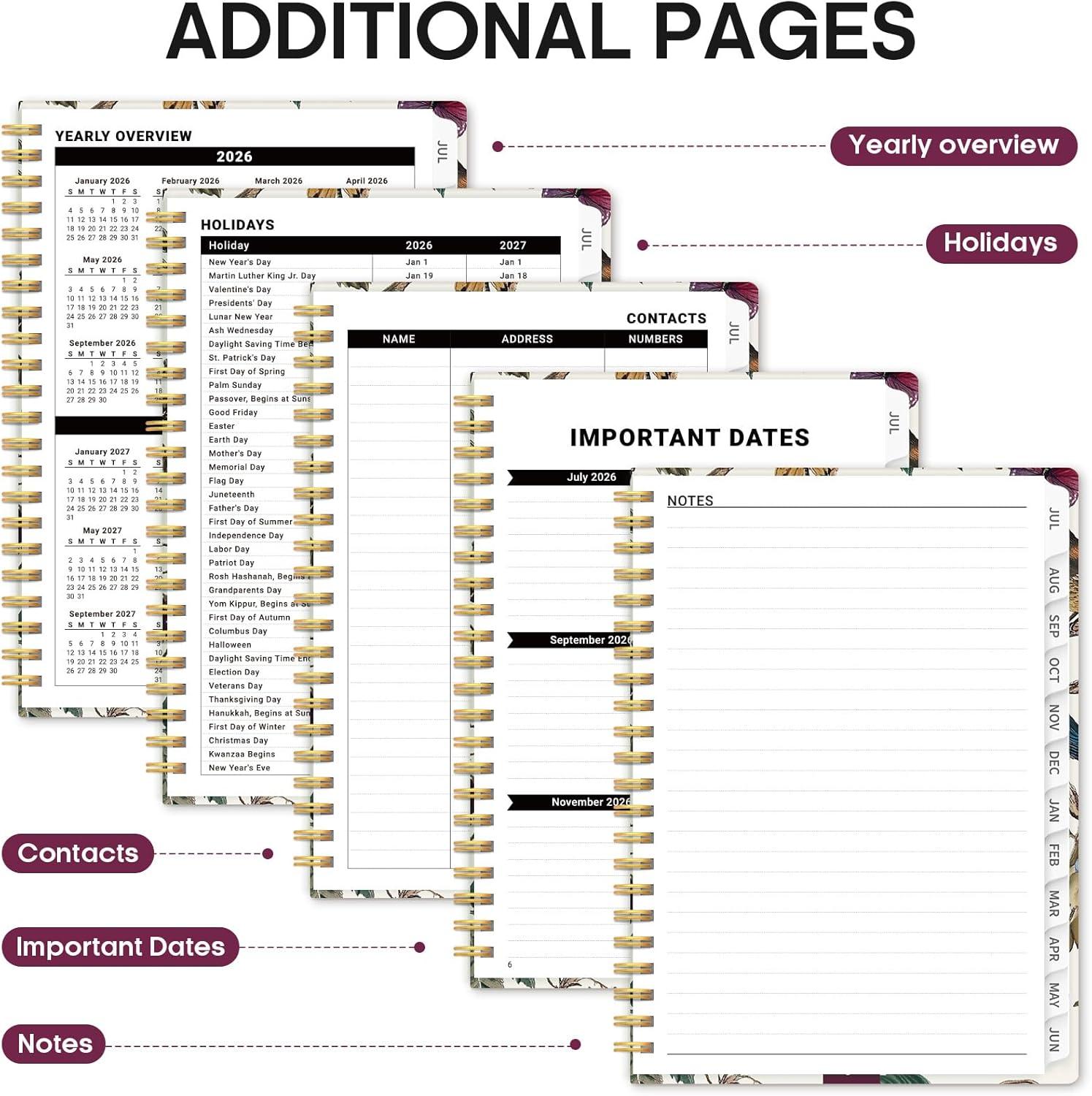 image:imagePlanner 20262027 Academic Monthly Weekly Spiral Calendar July 2026 June 2027 Hardcover Agenda Notebook with Tabs 85 x 11 Perfect for Students Teachers School amp Daily Planning Twilight BloomKVineyard Birds