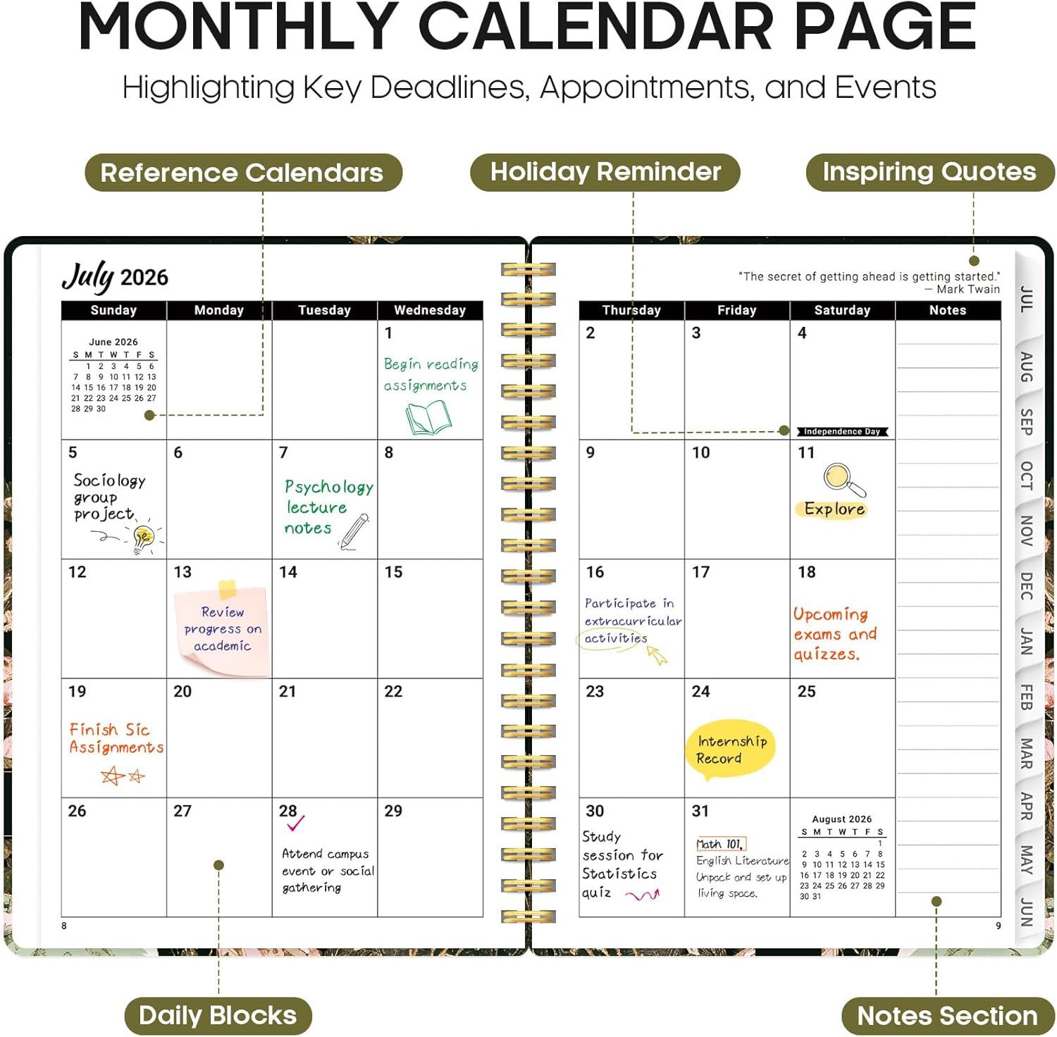 image:imagePlanner 20262027 Academic Monthly Weekly Spiral Calendar July 2026 June 2027 Hardcover Agenda Notebook with Tabs 85 x 11 Perfect for Students Teachers School amp Daily Planning Twilight BloomCWildwood Fox