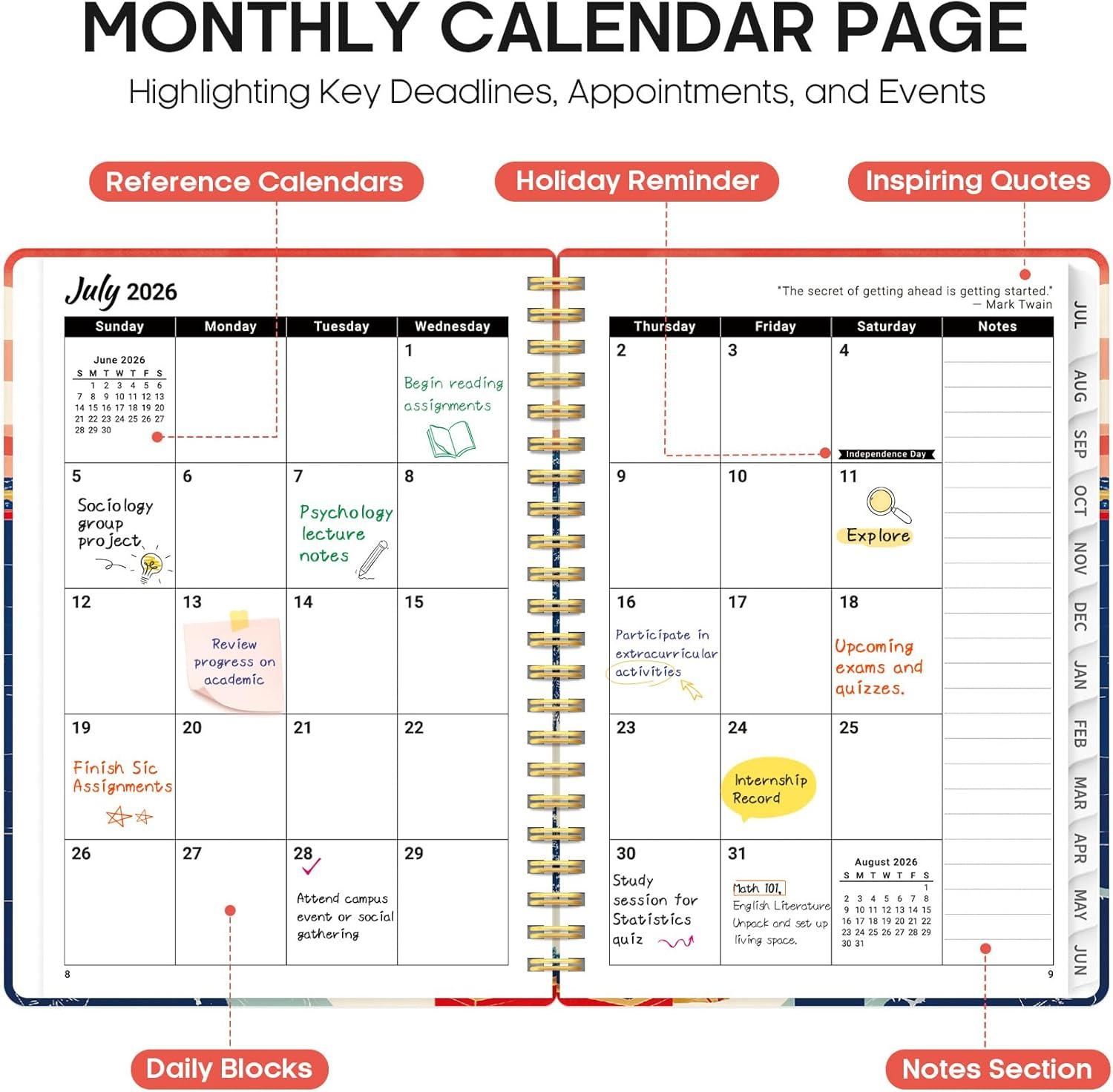 image:imagePlanner 20262027 Academic Monthly Weekly Spiral Calendar July 2026 June 2027 Hardcover Agenda Notebook with Tabs 85 x 11 Perfect for Students Teachers School amp Daily Planning Twilight BloomPCoastal Sunset