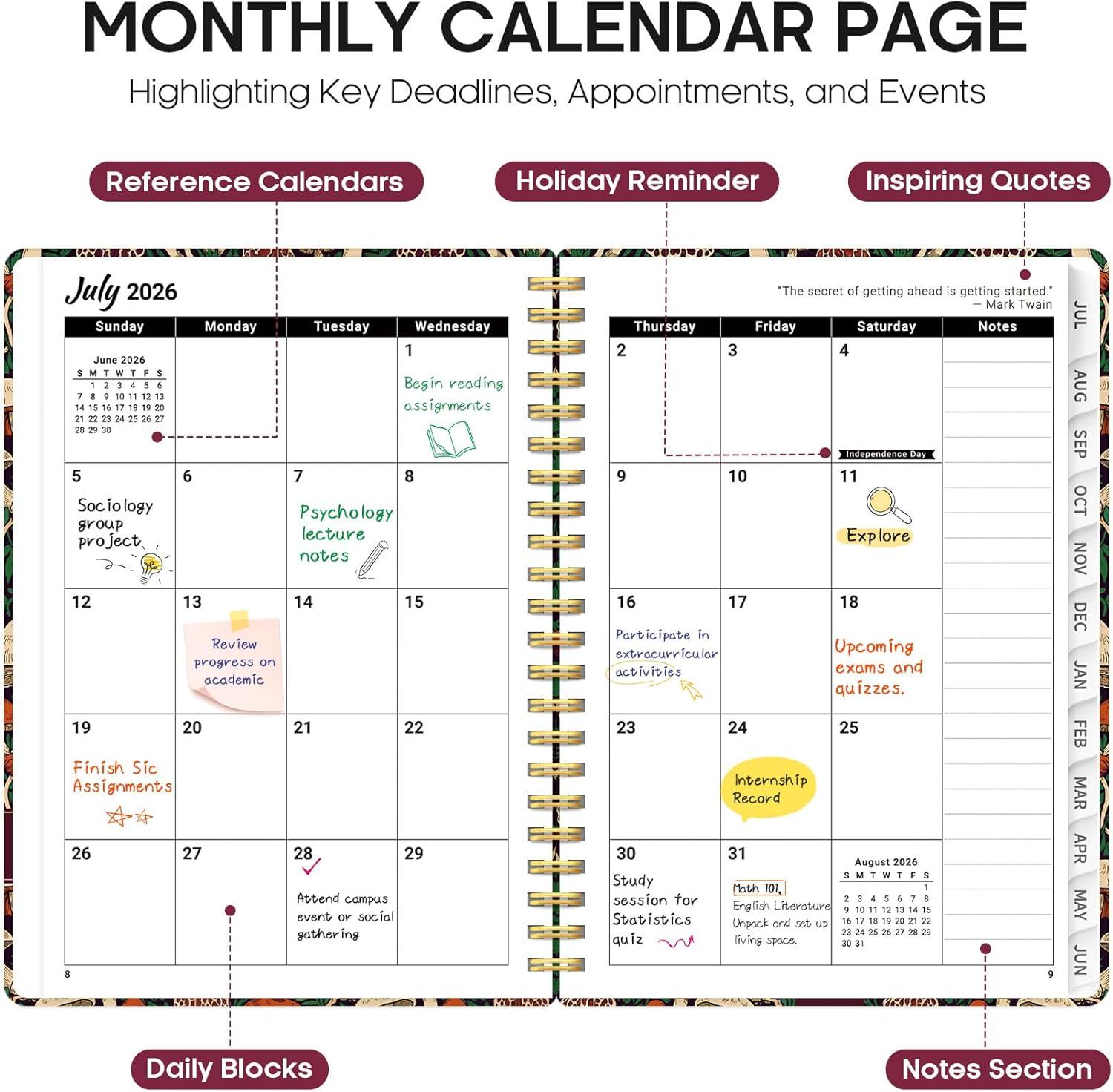 image:imagePlanner 20262027 Academic Monthly Weekly Spiral Calendar July 2026 June 2027 Hardcover Agenda Notebook with Tabs 85 x 11 Perfect for Students Teachers School amp Daily Planning Twilight BloomXAutumn Fungi