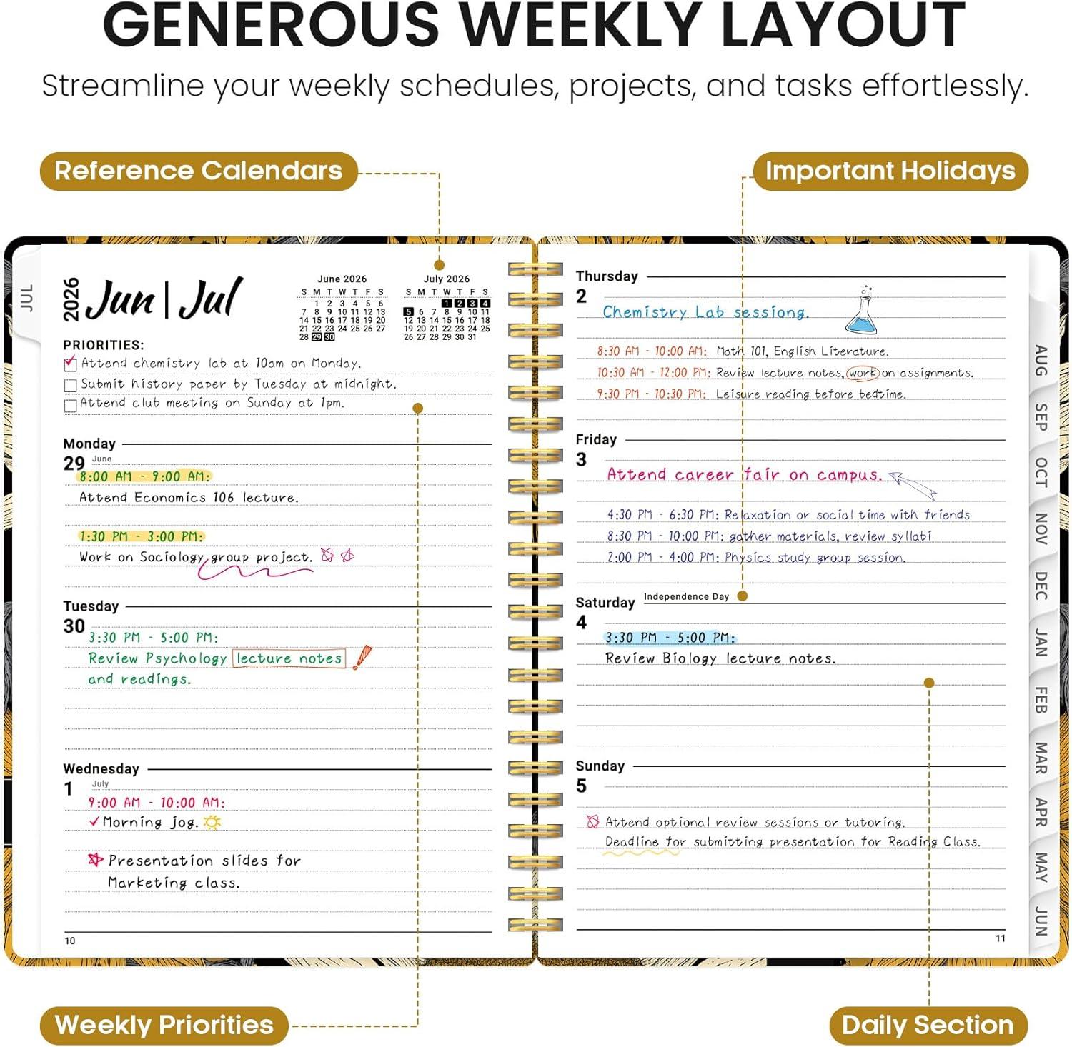 image:imagePlanner 20262027 Academic Monthly Weekly Spiral Calendar July 2026 June 2027 Hardcover Agenda Notebook with Tabs 85 x 11 Perfect for Students Teachers School amp Daily Planning Twilight BloomGNocturne Sunflowers