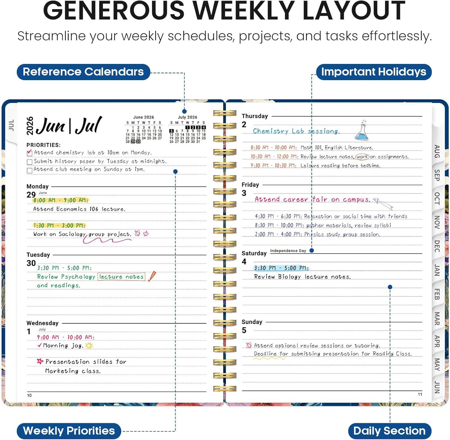 image:imagePlanner 20262027 Academic Monthly Weekly Spiral Calendar July 2026 June 2027 Hardcover Agenda Notebook with Tabs 85 x 11 Perfect for Students Teachers School amp Daily Planning Twilight BloomJPelagic Petalia