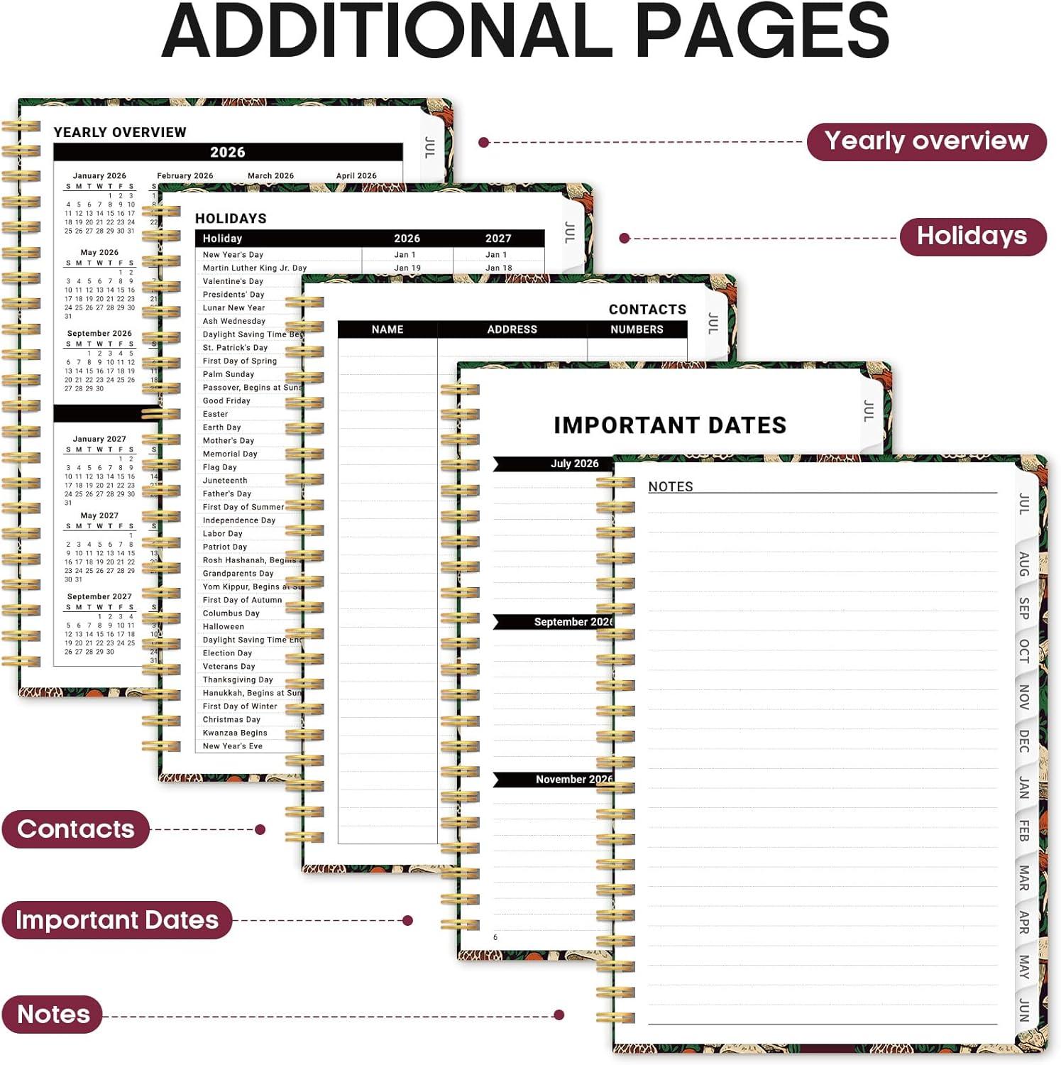 image:imagePlanner 20262027 Academic Monthly Weekly Spiral Calendar July 2026 June 2027 Hardcover Agenda Notebook with Tabs 85 x 11 Perfect for Students Teachers School amp Daily Planning Twilight BloomXAutumn Fungi
