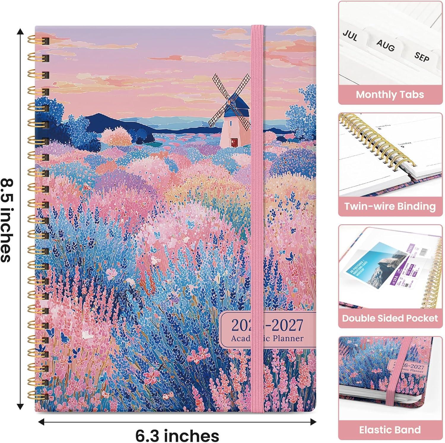 image:imagePlanner 20262027 Academic Monthly Weekly Spiral Calendar July 2026 June 2027 Hardcover Agenda Notebook with Tabs 85 x 11 Perfect for Students Teachers School amp Daily Planning Twilight BloomOWindmill Fields