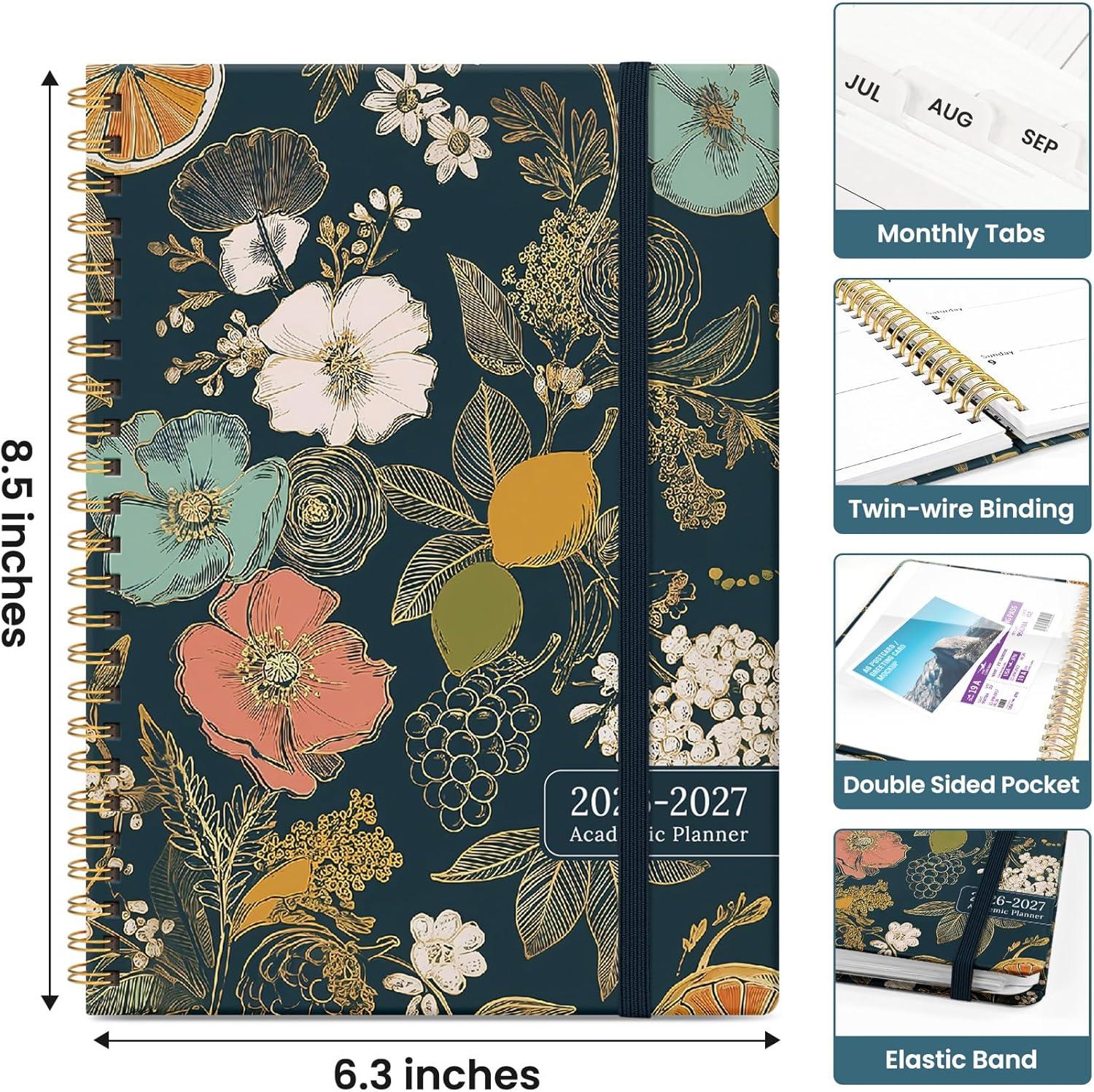 image:imagePlanner 20262027 Academic Monthly Weekly Spiral Calendar July 2026 June 2027 Hardcover Agenda Notebook with Tabs 85 x 11 Perfect for Students Teachers School amp Daily Planning Twilight BloomBCitrus Bloom