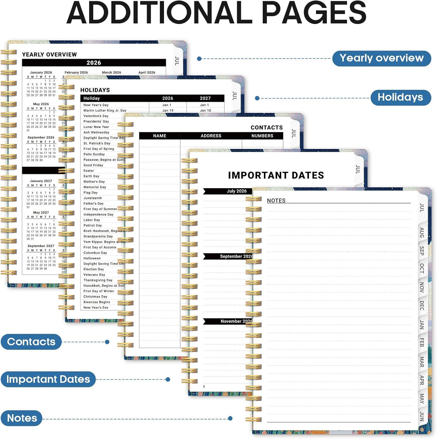 image:imagePlanner 20262027 Academic Monthly Weekly Spiral Calendar July 2026 June 2027 Hardcover Agenda Notebook with Tabs 85 x 11 Perfect for Students Teachers School amp Daily Planning Twilight BloomUSubmerged Dalmatians