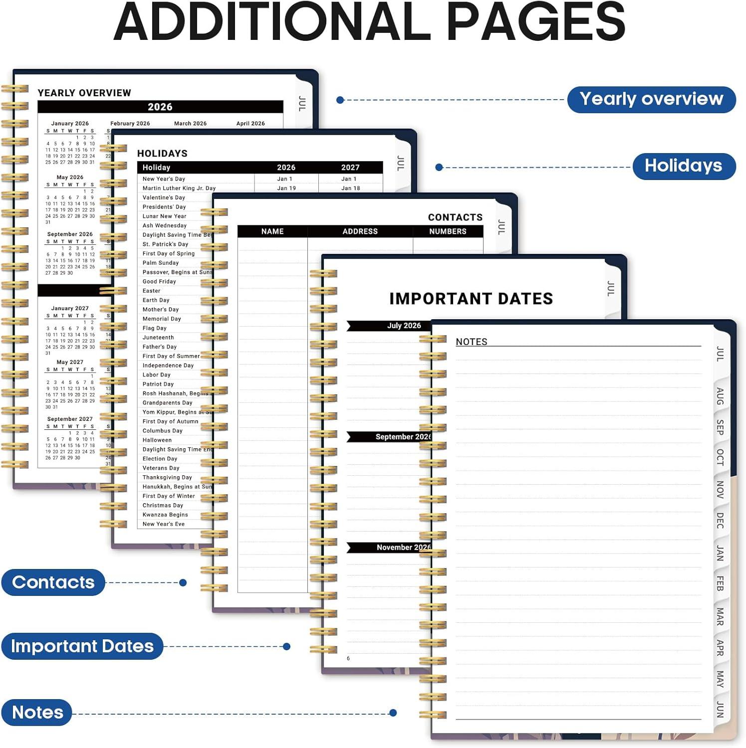 image:imagePlanner 20262027 Academic Monthly Weekly Spiral Calendar July 2026 June 2027 Hardcover Agenda Notebook with Tabs 85 x 11 Perfect for Students Teachers School amp Daily Planning Twilight BloomFMidnight Blooms