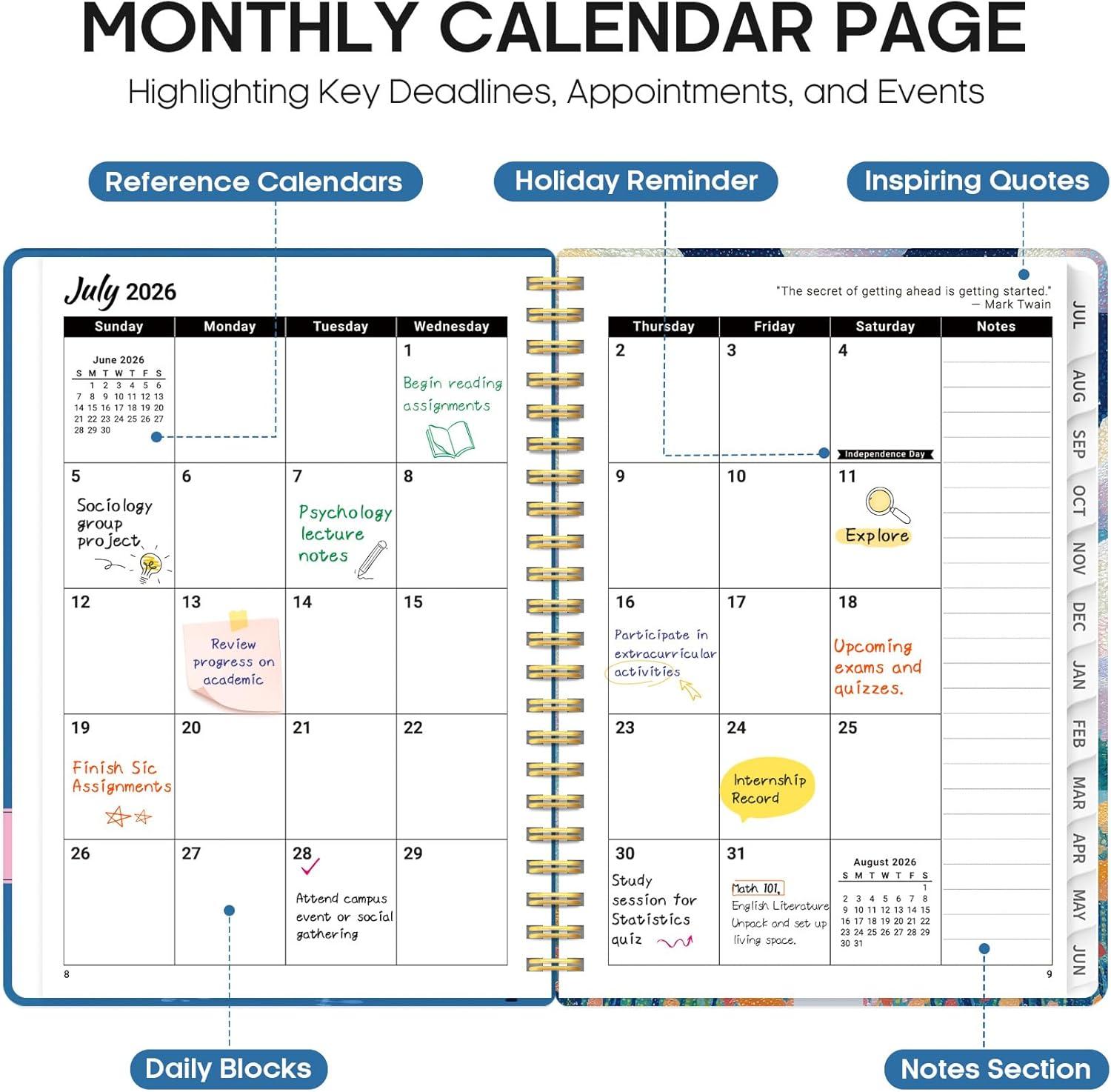 image:imagePlanner 20262027 Academic Monthly Weekly Spiral Calendar July 2026 June 2027 Hardcover Agenda Notebook with Tabs 85 x 11 Perfect for Students Teachers School amp Daily Planning Twilight BloomUSubmerged Dalmatians
