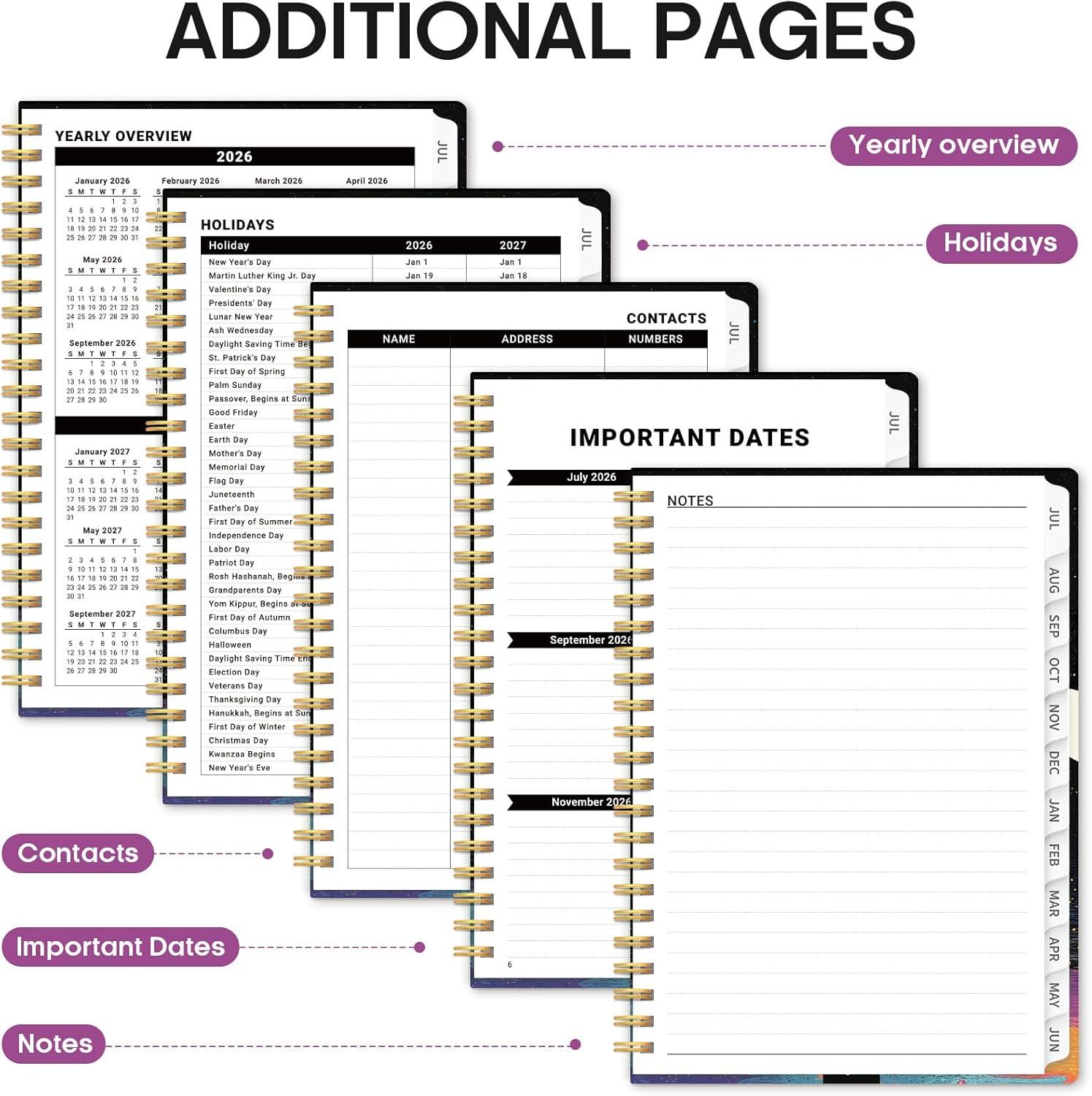image:imagePlanner 20262027 Academic Monthly Weekly Spiral Calendar July 2026 June 2027 Hardcover Agenda Notebook with Tabs 85 x 11 Perfect for Students Teachers School amp Daily Planning Twilight BloomVColor Drift