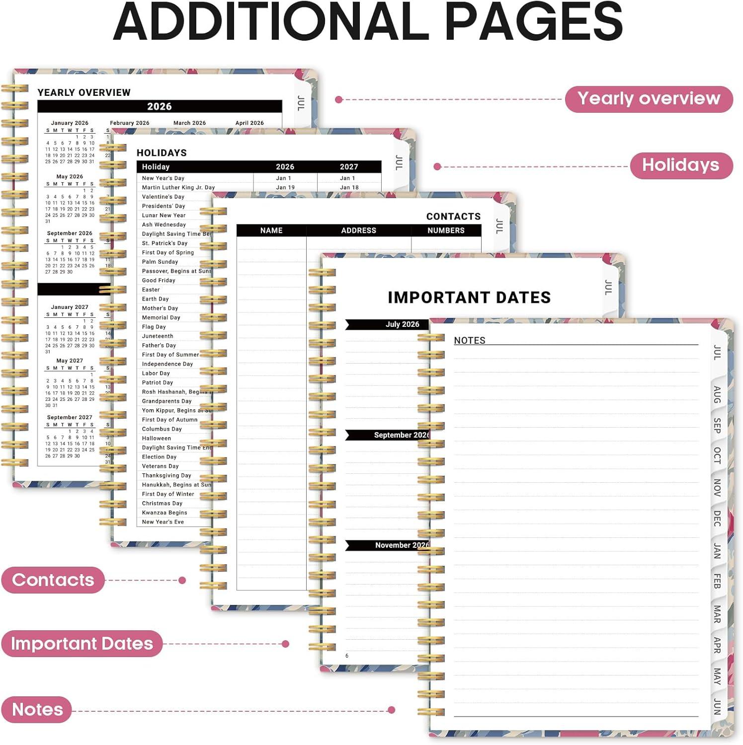 image:imagePlanner 20262027 Academic Monthly Weekly Spiral Calendar July 2026 June 2027 Hardcover Agenda Notebook with Tabs 85 x 11 Perfect for Students Teachers School amp Daily Planning Twilight BloomHSoft Blossoms