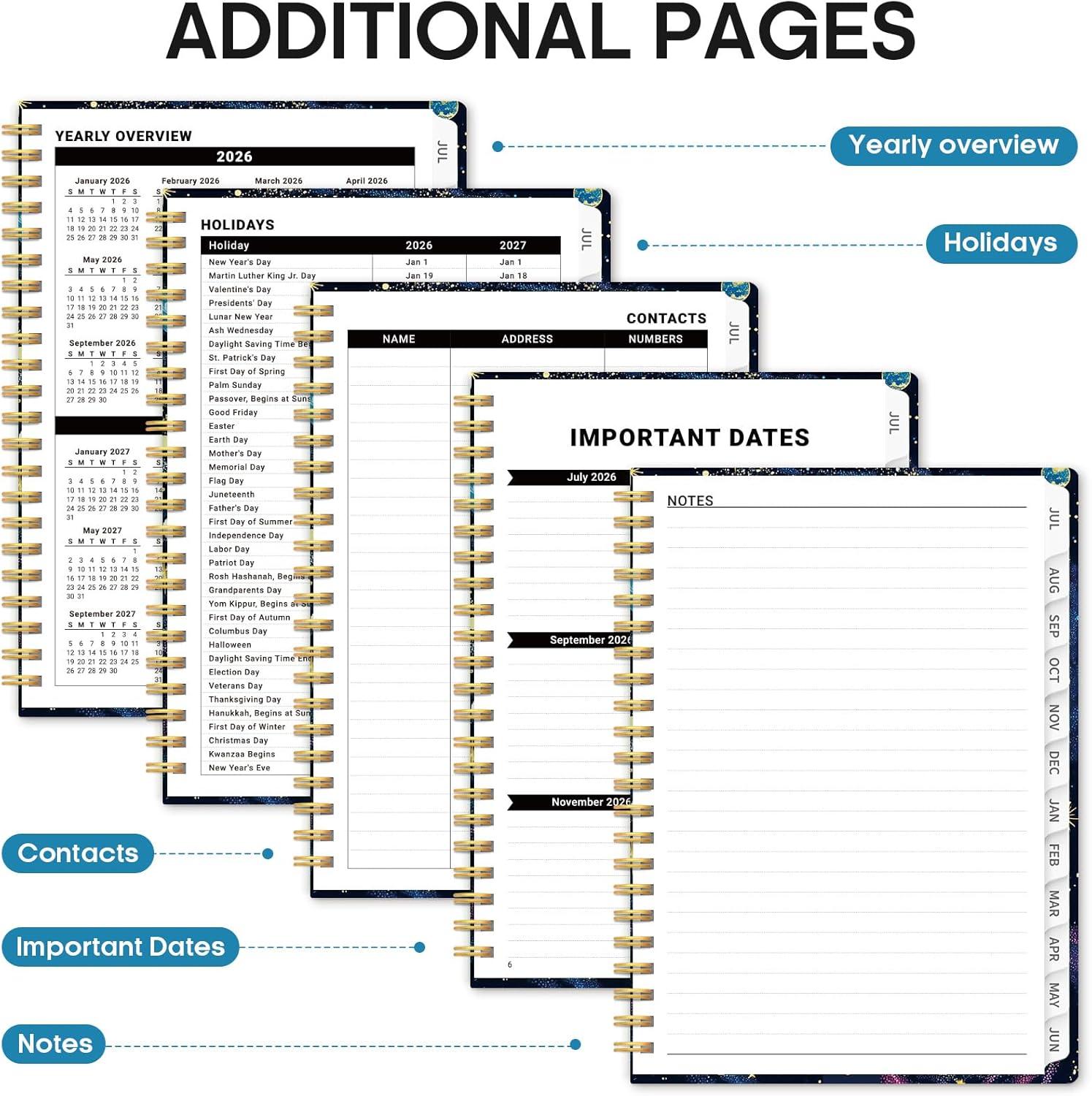 image:imagePlanner 20262027 Academic Monthly Weekly Spiral Calendar July 2026 June 2027 Hardcover Agenda Notebook with Tabs 85 x 11 Perfect for Students Teachers School amp Daily Planning Twilight BloomDGalactic Swirl
